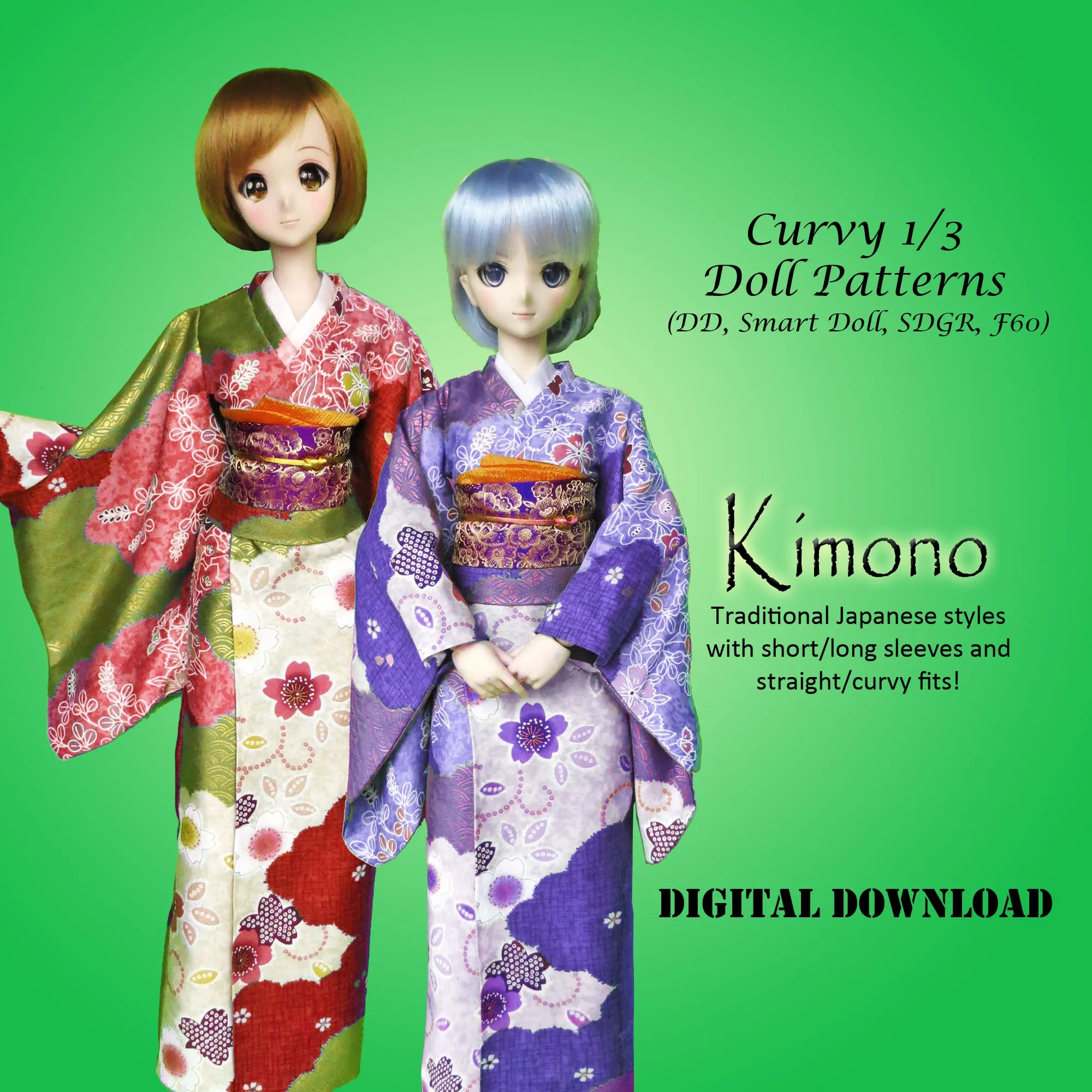 1/3 60cm Lunar New Year Bargain Bundle - Chinese Qipao, Japanese Kimono, Korean Hanbok dresses - Downloadable RAD Doll Clothes PDF Sewing Patterns