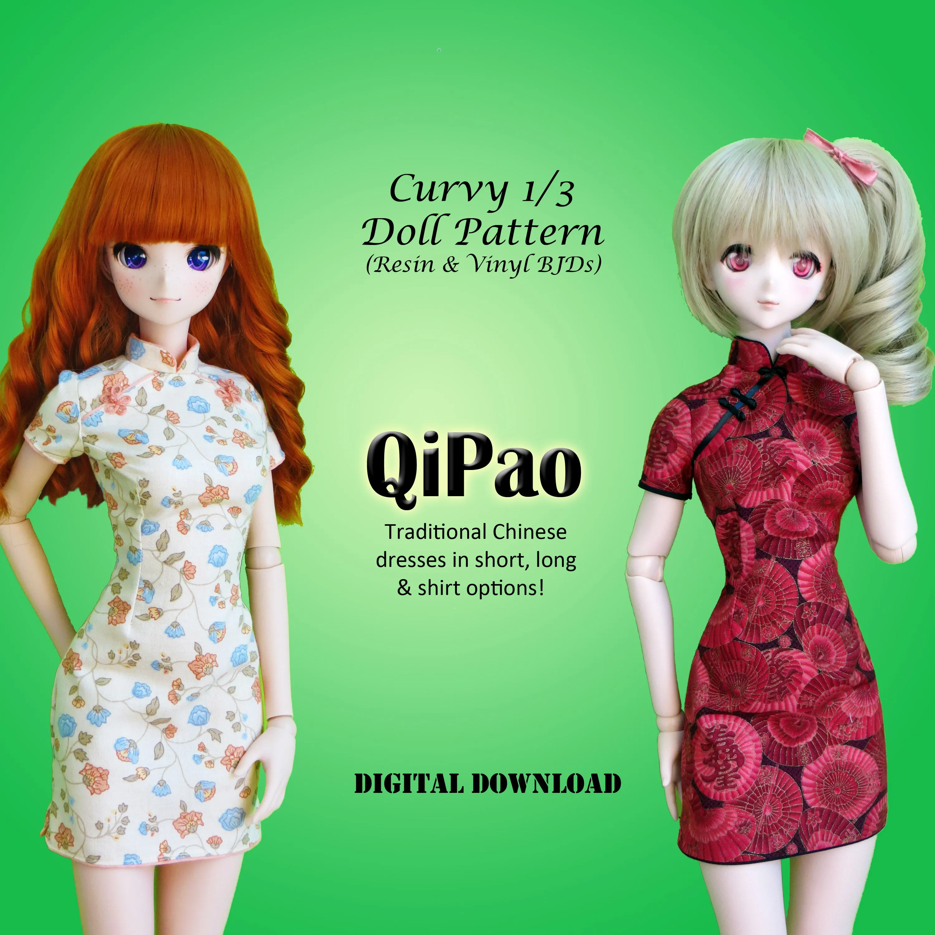 1/3 60cm Lunar New Year Bargain Bundle - Chinese Qipao, Japanese Kimono, Korean Hanbok dresses - Downloadable RAD Doll Clothes PDF Sewing Patterns