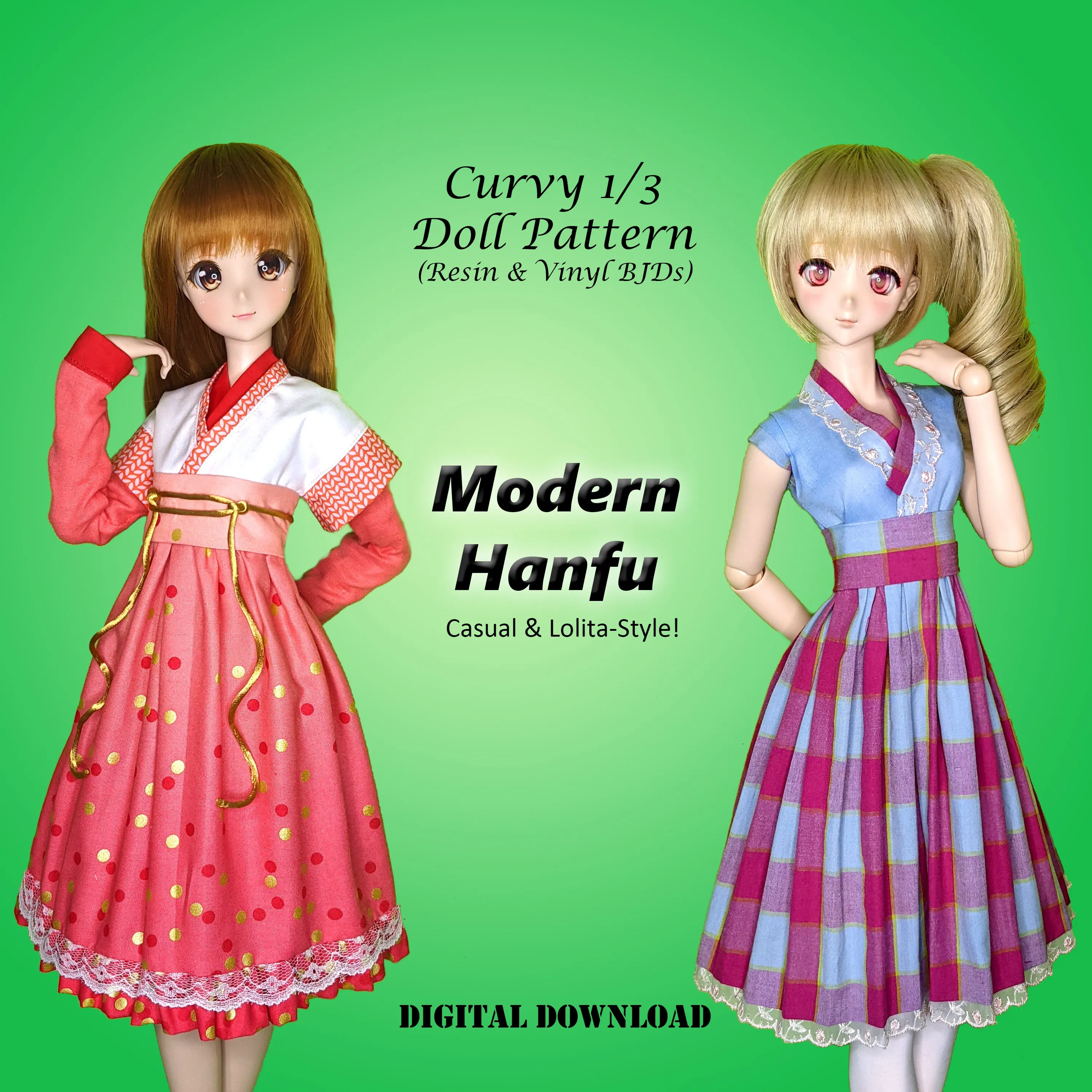 1/3 60cm Lunar New Year Bargain Bundle - Chinese Qipao, Japanese Kimono, Korean Hanbok dresses - Downloadable RAD Doll Clothes PDF Sewing Patterns