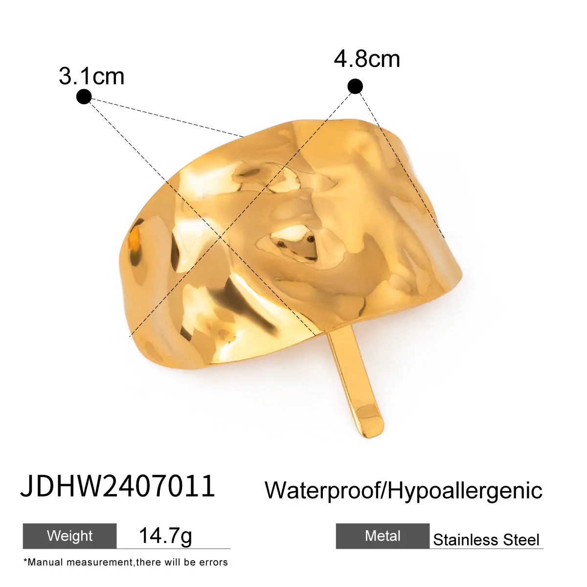 18K Gold Plated Stainless Steel Geometric Hammered Hairpin Hair Fork Clip