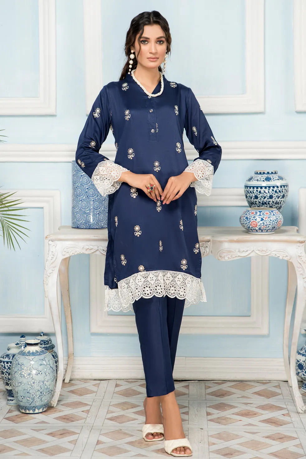 2 Pcs Embroidered Ready To Wear Linen Dress By ZAIWA 12
