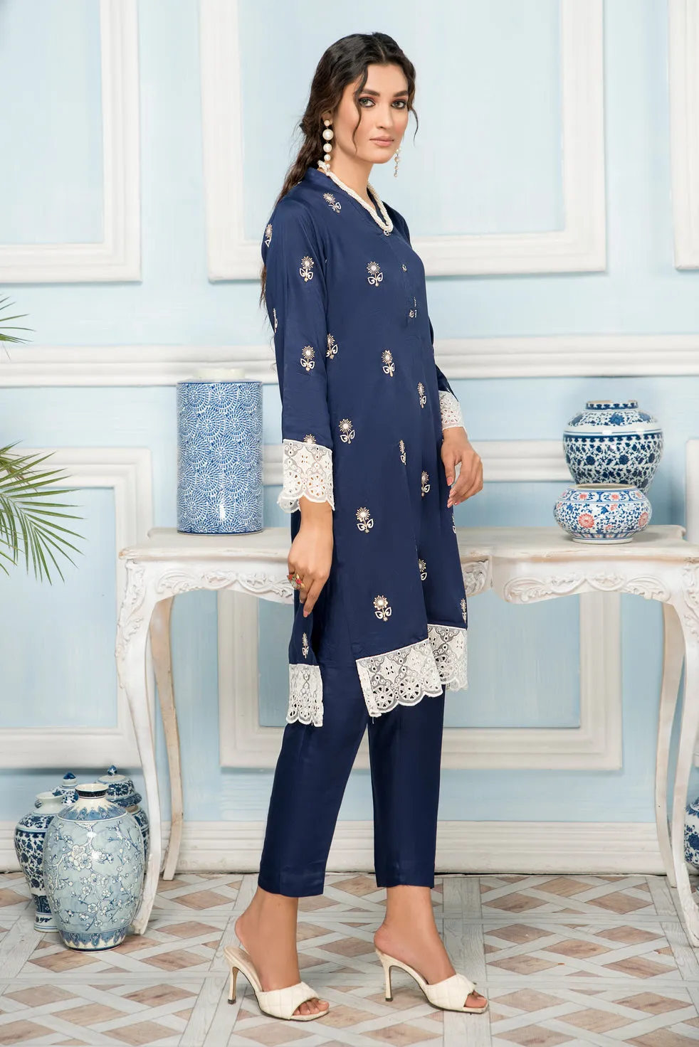 2 Pcs Embroidered Ready To Wear Linen Dress By ZAIWA 12