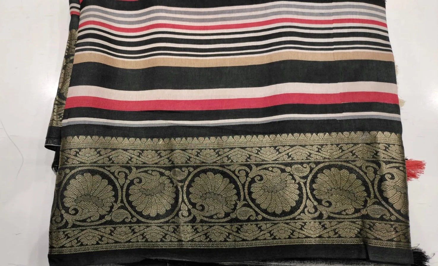 Black Multicolor Leheriya Striped Silk Saree