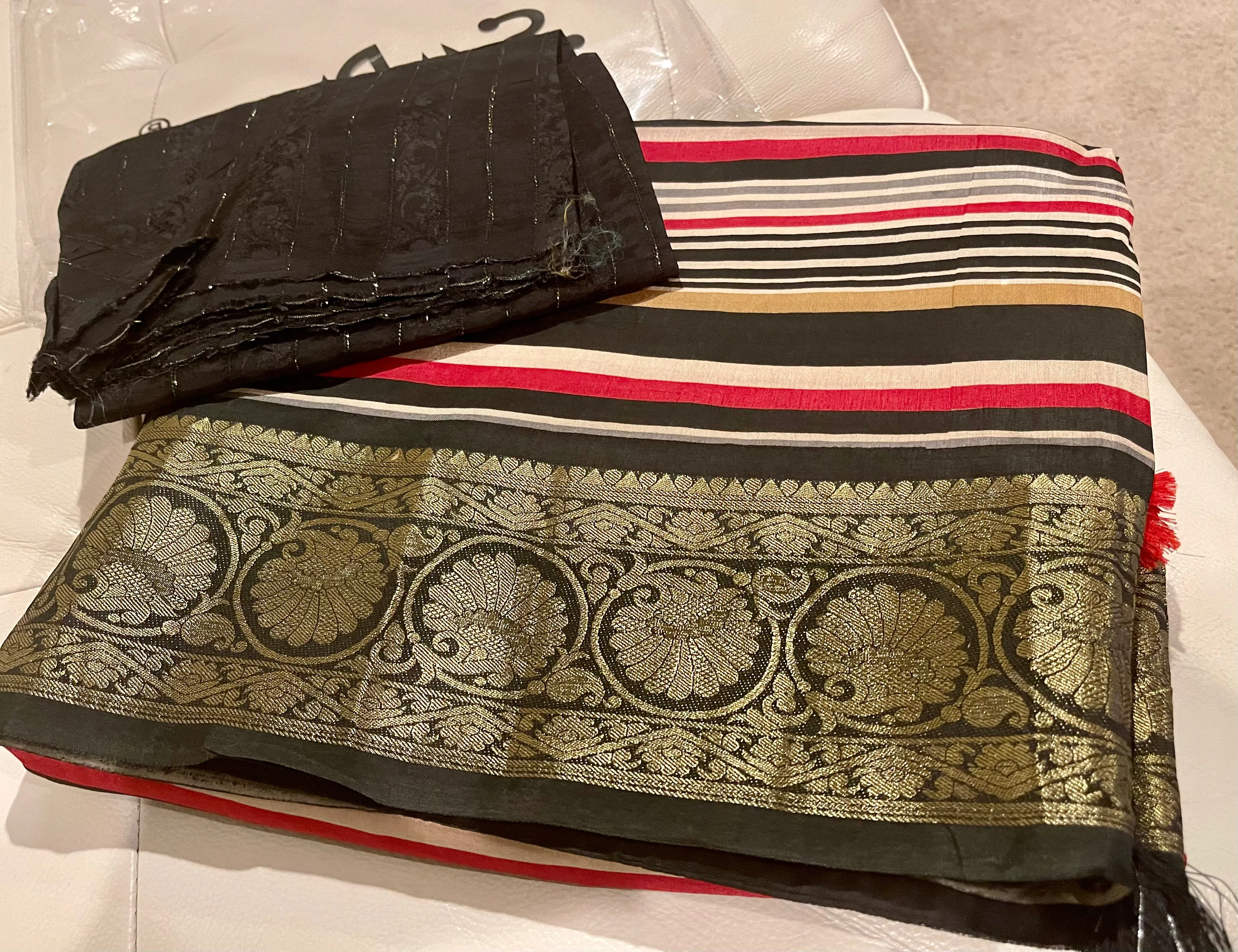 Black Multicolor Leheriya Striped Silk Saree
