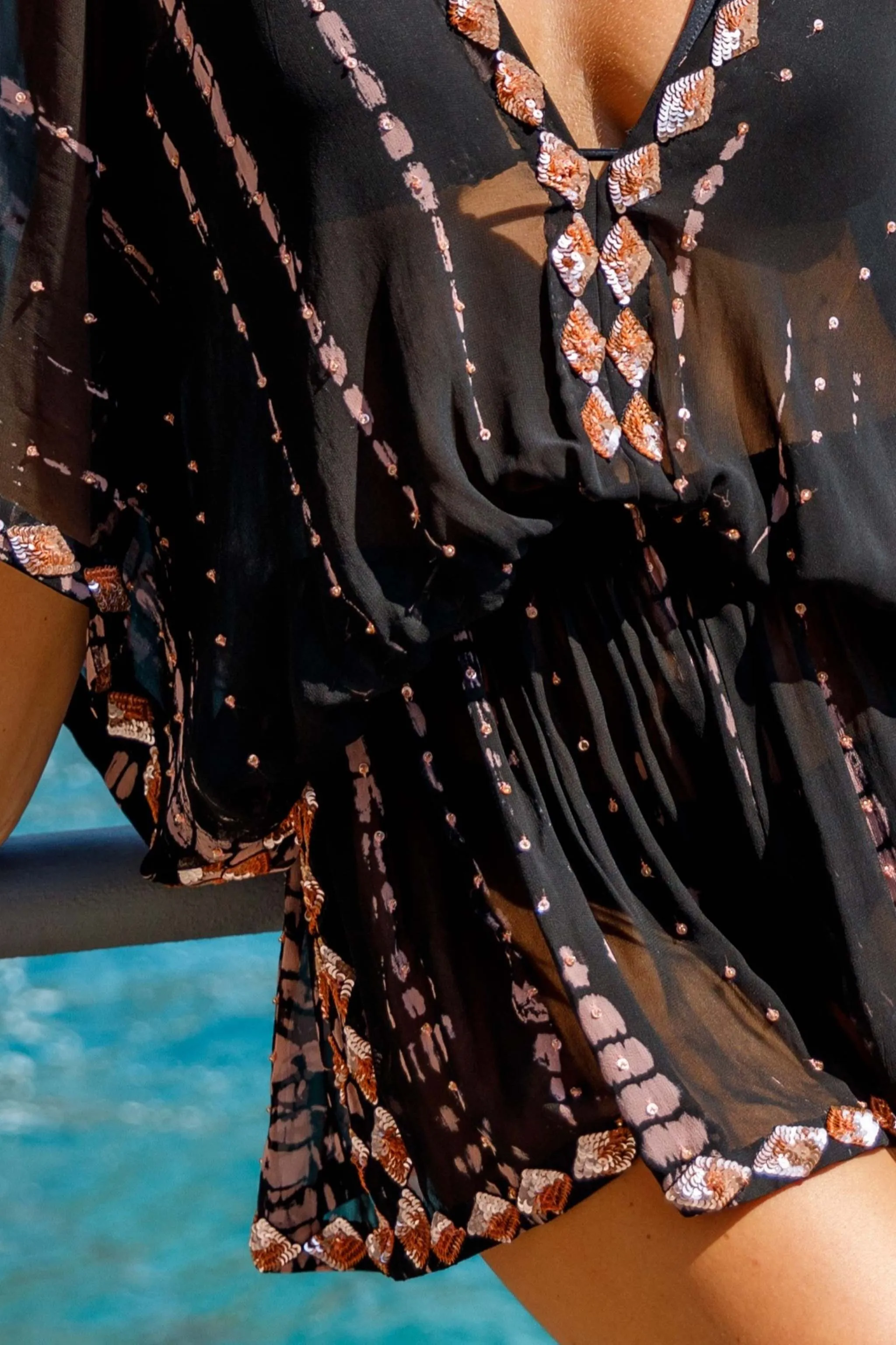 Black Rose Gold Silk Designer Kaftan