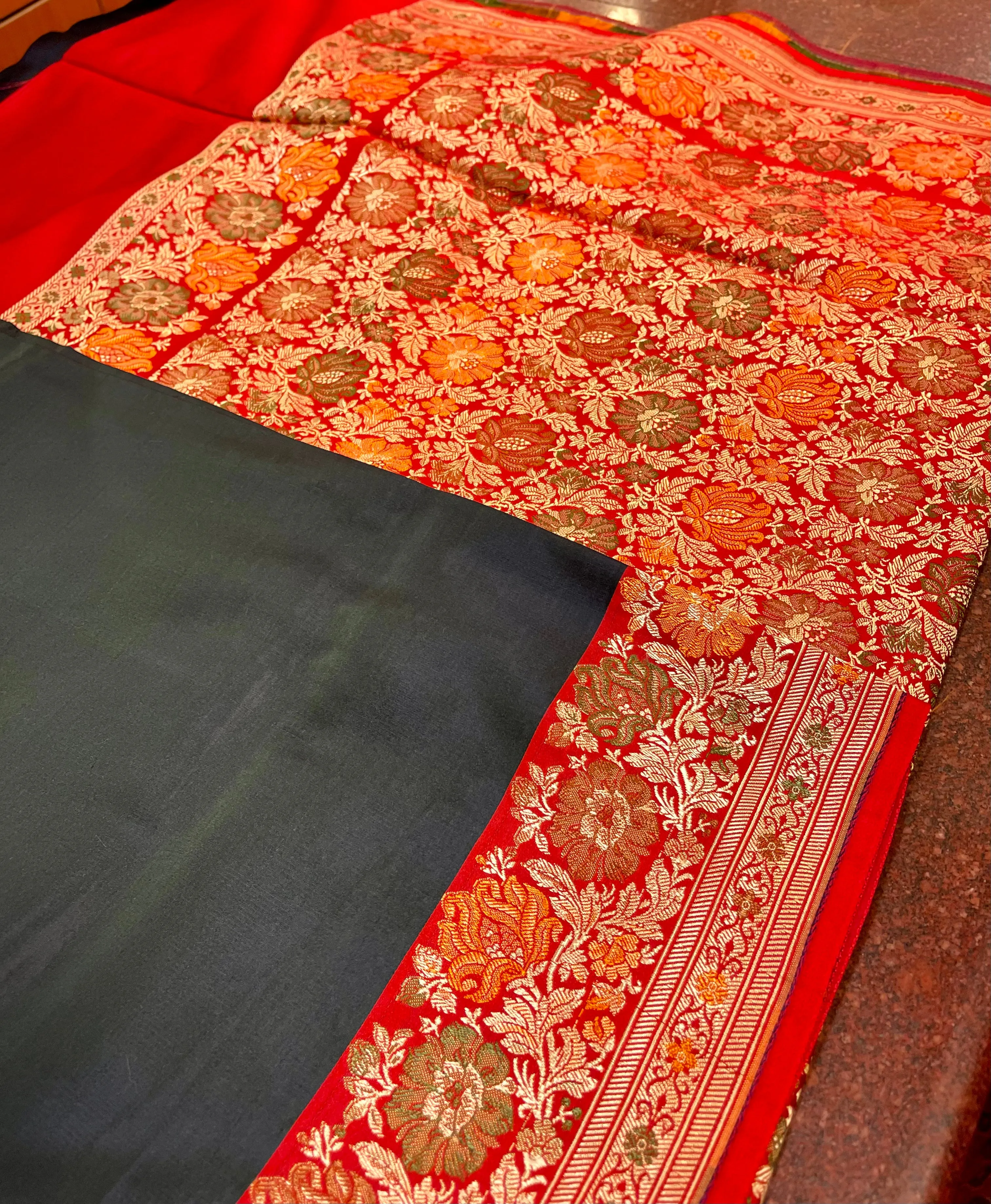 BLACK VALKALAM KATAN SILK ANCHAL BANARASI SILK SAREE