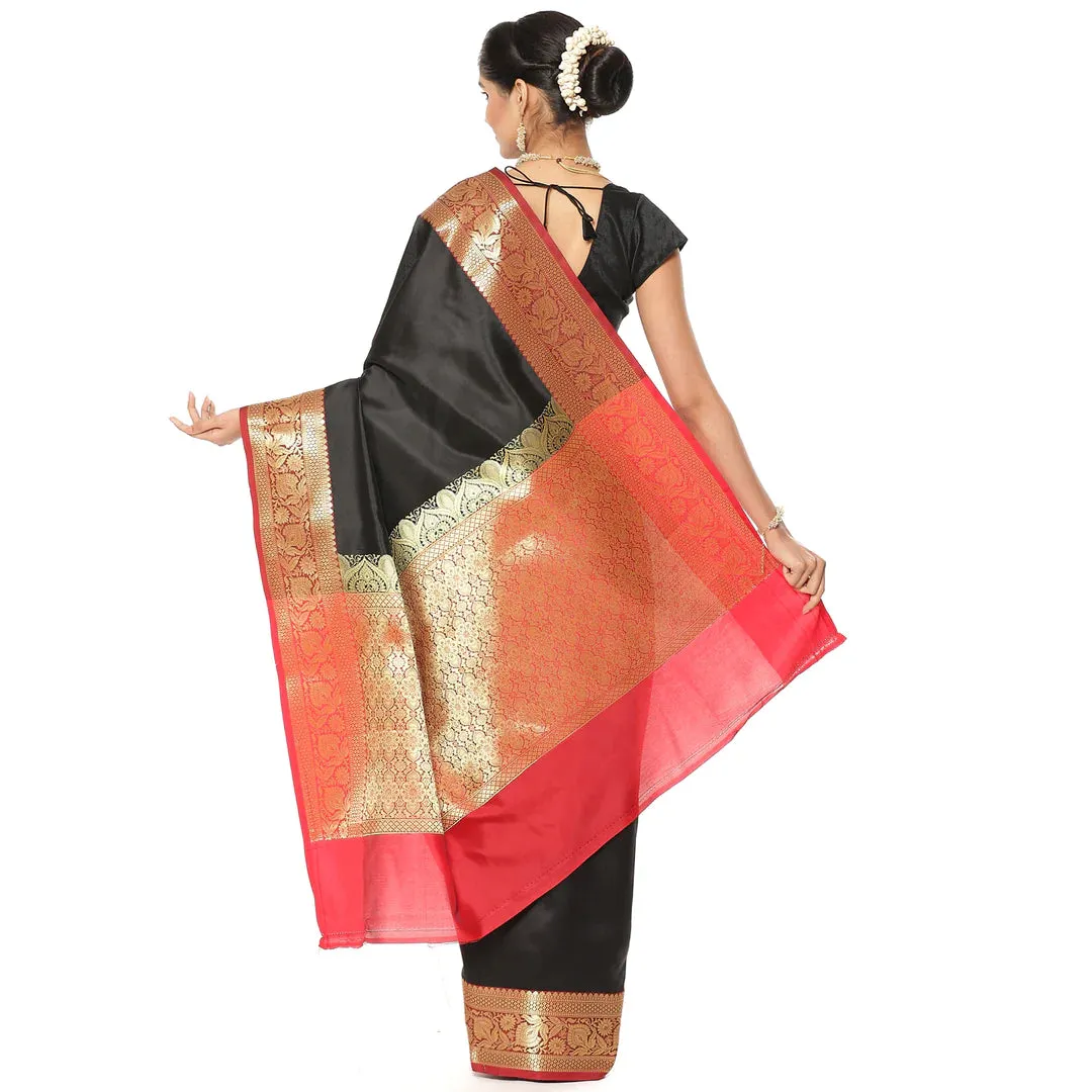 BLACK VALKALAM KATAN SILK ANCHAL BANARASI SILK SAREE