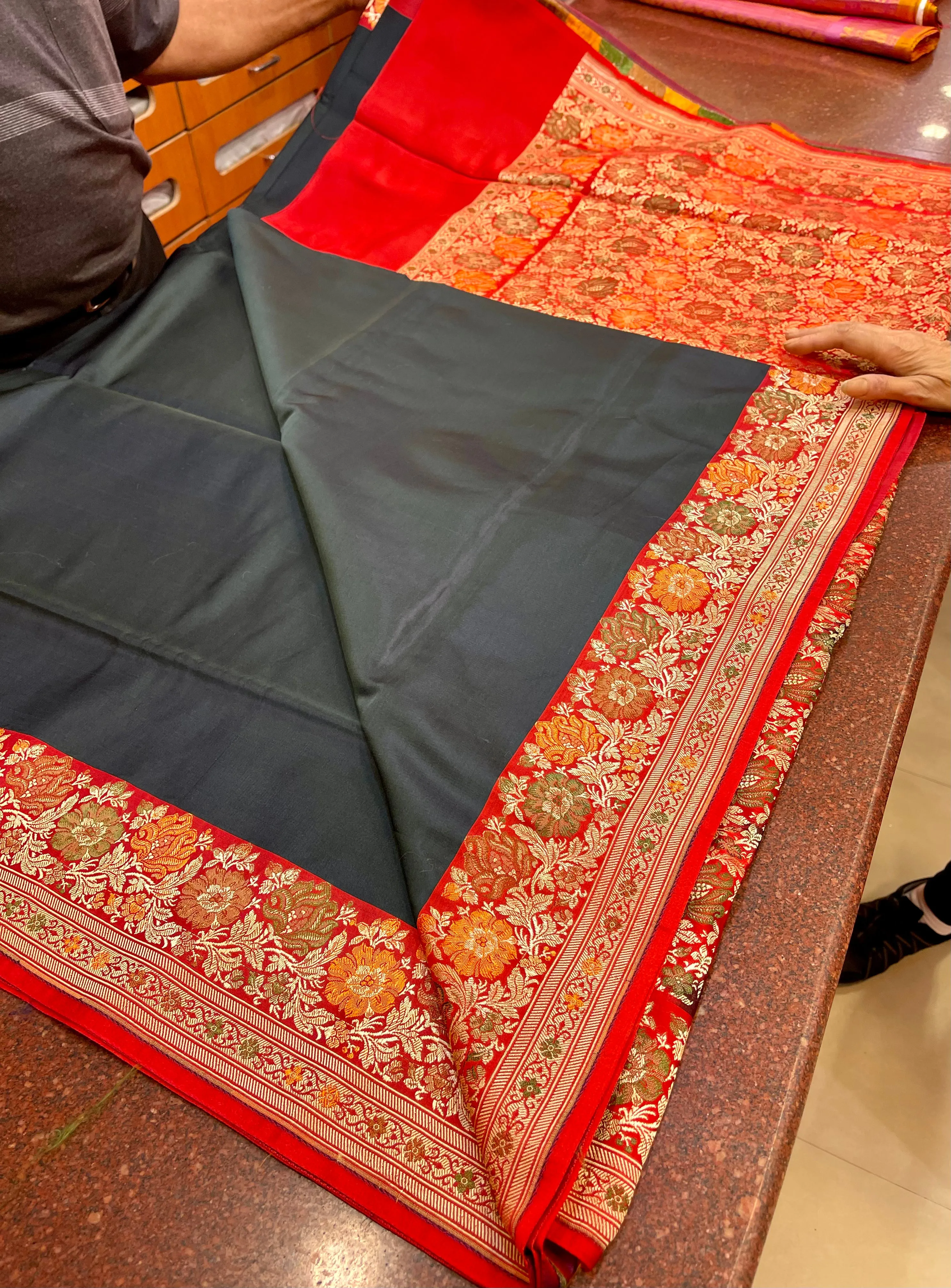 BLACK VALKALAM KATAN SILK ANCHAL BANARASI SILK SAREE