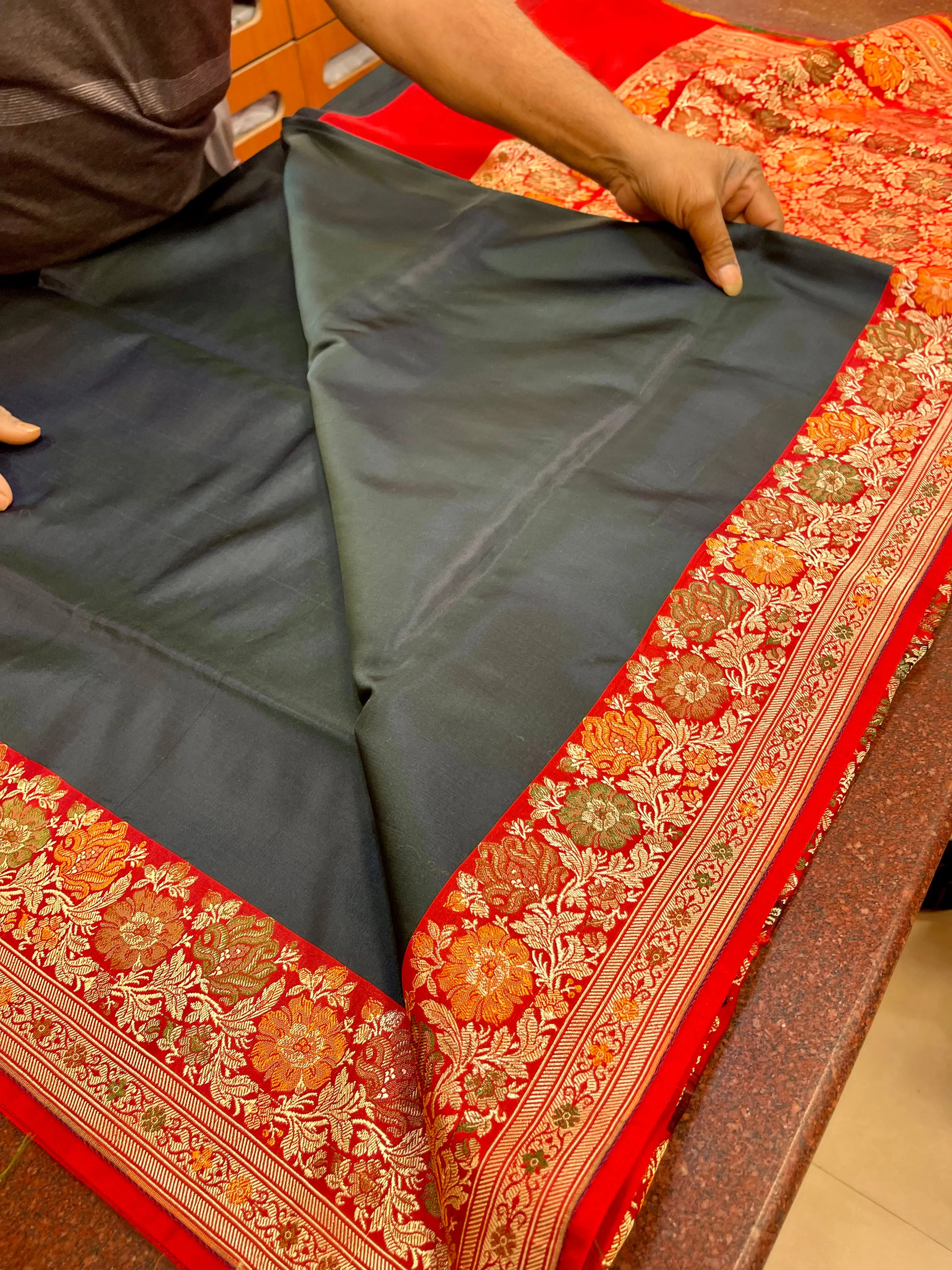 BLACK VALKALAM KATAN SILK ANCHAL BANARASI SILK SAREE