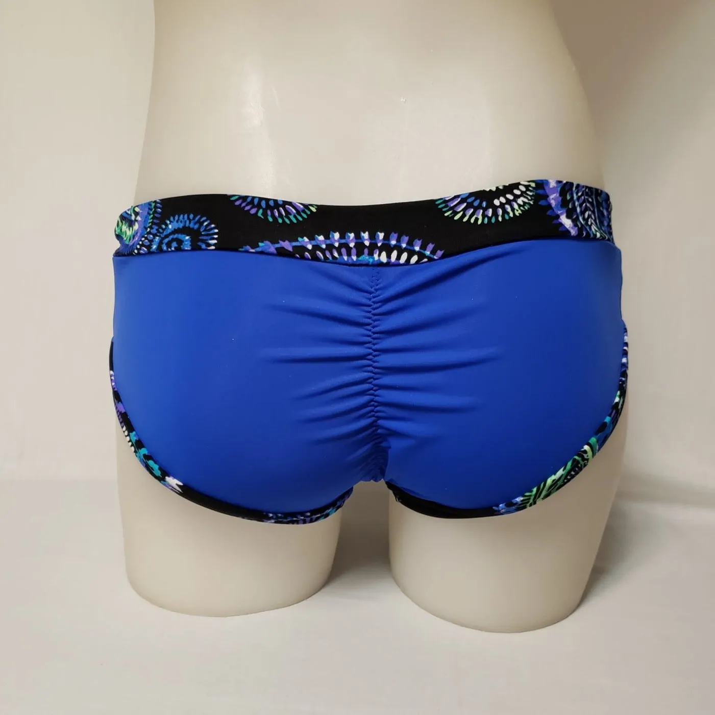 Booty Short - Blue with Neon Paisley Bands