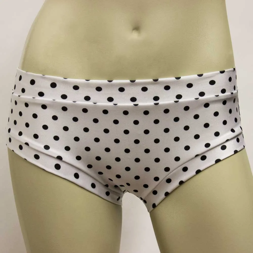 Booty Short- White with Black Polka Dots