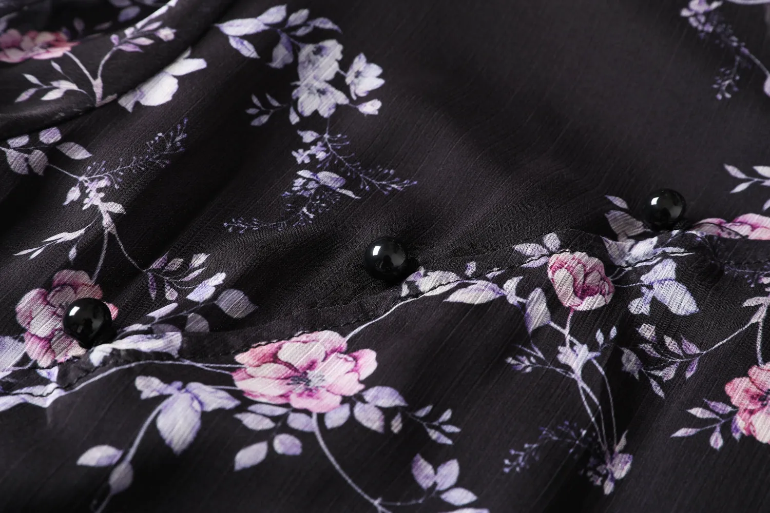 Gina Plus Size Floral Print Chiffon Cheongsam Qipao Mid Sleeve Dress (Black)