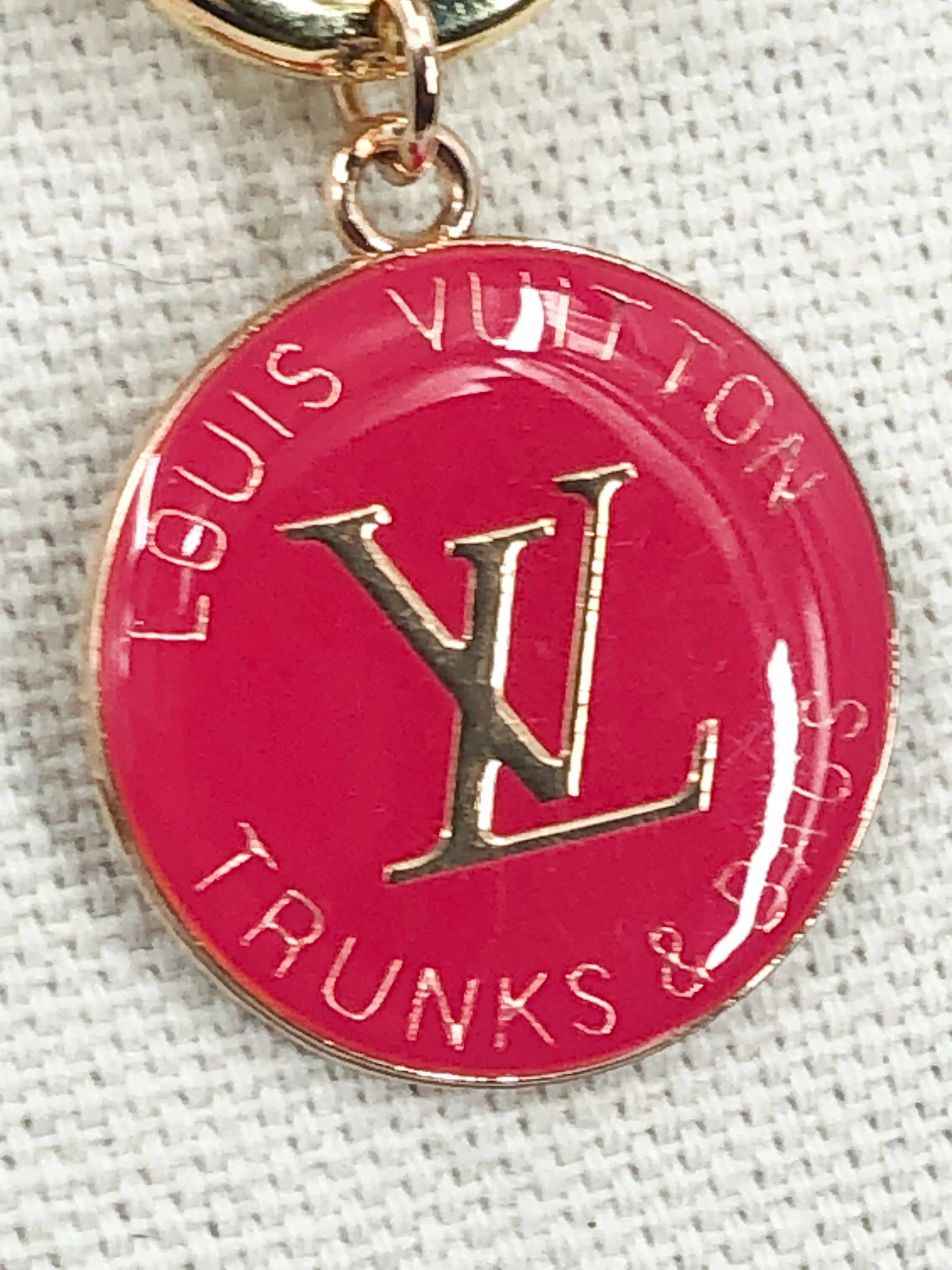 Heather Hot Pink and Gold Vintage Louis Vuitton Zipper Pull Necklace- Modern Vintage Necklace