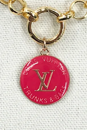 Heather Hot Pink and Gold Vintage Louis Vuitton Zipper Pull Necklace- Modern Vintage Necklace