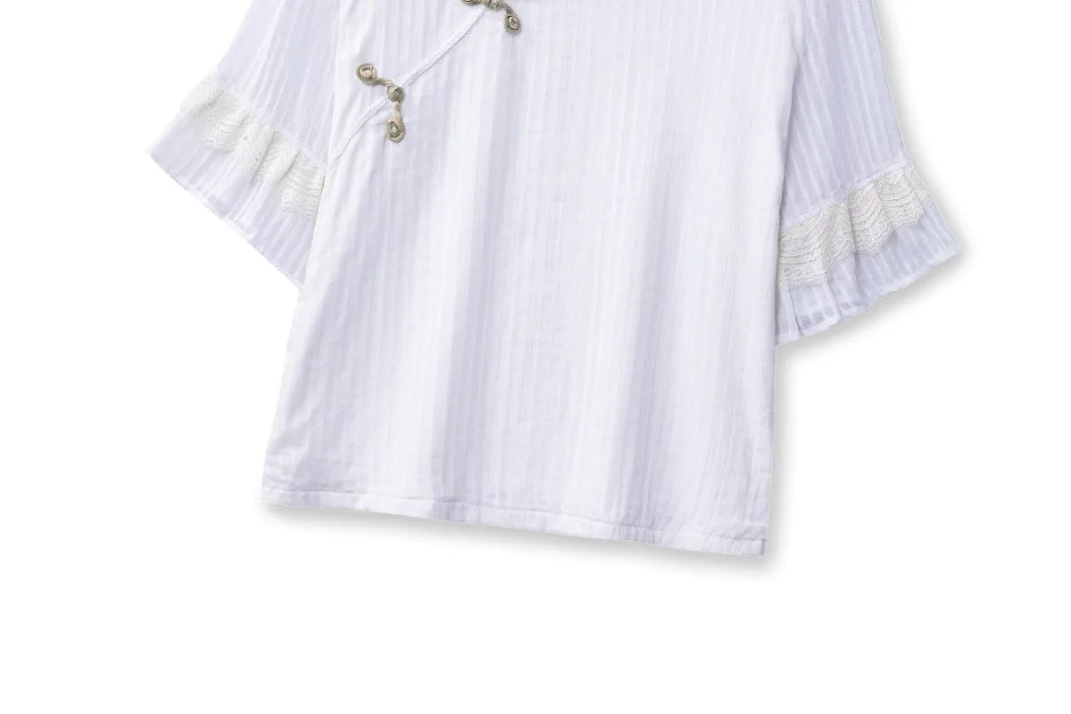 Laylin Plus Size White Qipao Blouse and Skirt Set