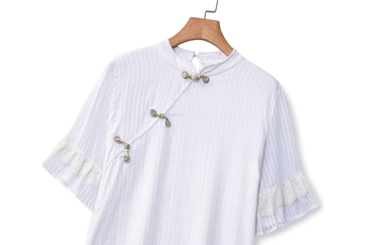 Laylin Plus Size White Qipao Blouse and Skirt Set