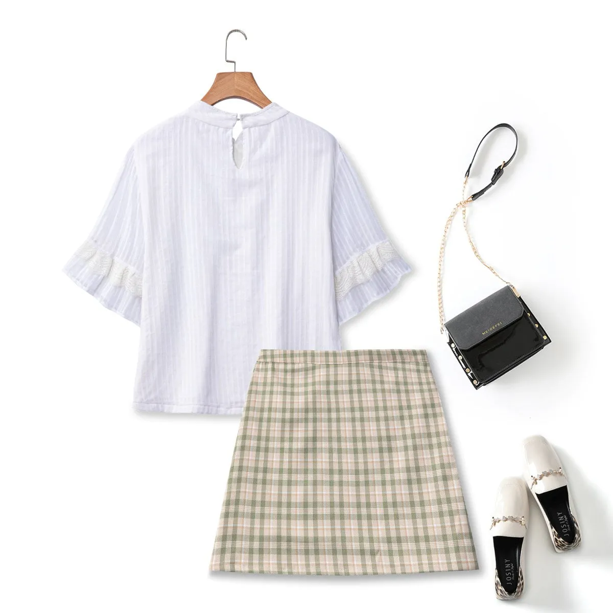 Laylin Plus Size White Qipao Blouse and Skirt Set