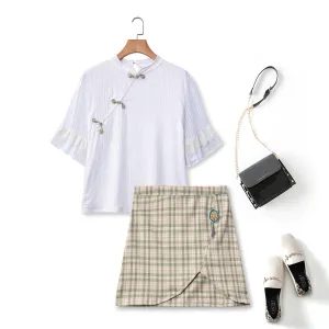 Laylin Plus Size White Qipao Blouse and Skirt Set
