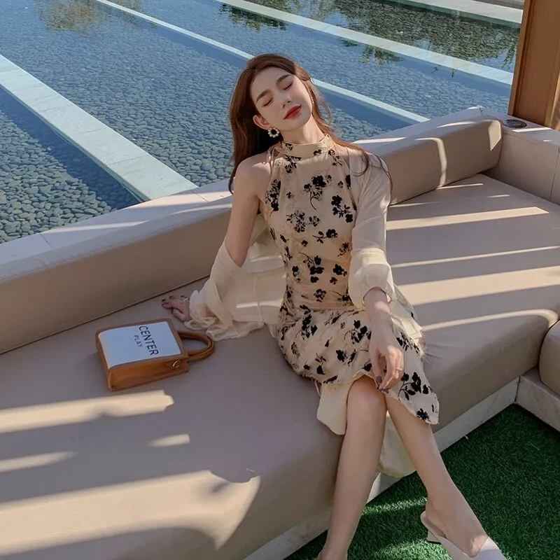 NEW Women Floral Cheongsam Dress, Thin Cardigan, Summer 2022 Runway Elegant Y2k Wrap Qipao Dress Party Night Long Vestidos