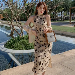 NEW Women Floral Cheongsam Dress, Thin Cardigan, Summer 2022 Runway Elegant Y2k Wrap Qipao Dress Party Night Long Vestidos
