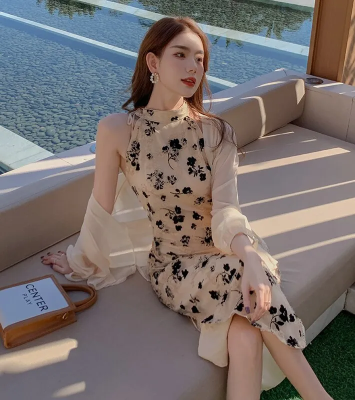 NEW Women Floral Cheongsam Dress, Thin Cardigan, Summer 2022 Runway Elegant Y2k Wrap Qipao Dress Party Night Long Vestidos