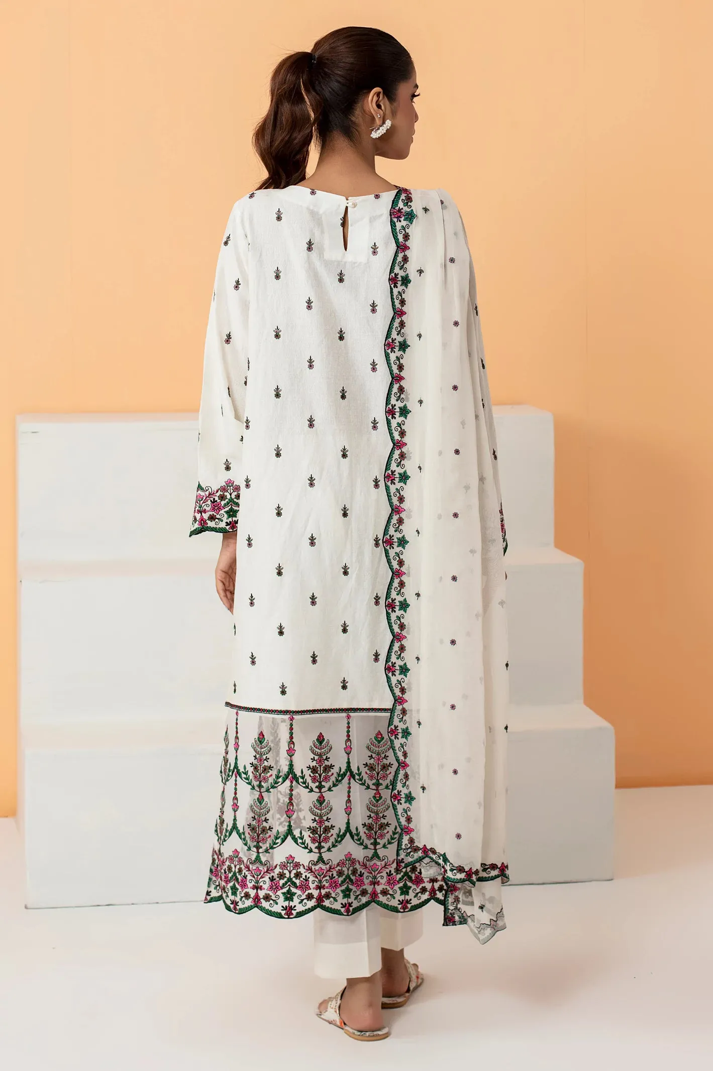 Off White Embroidered 3PC Unstitched