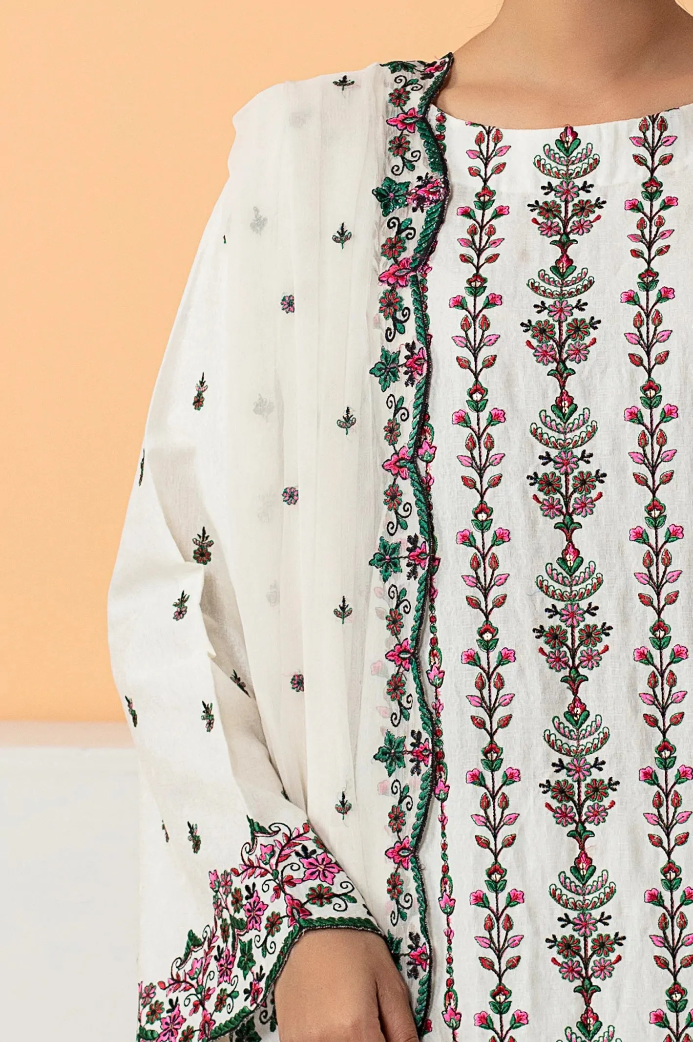 Off White Embroidered 3PC Unstitched