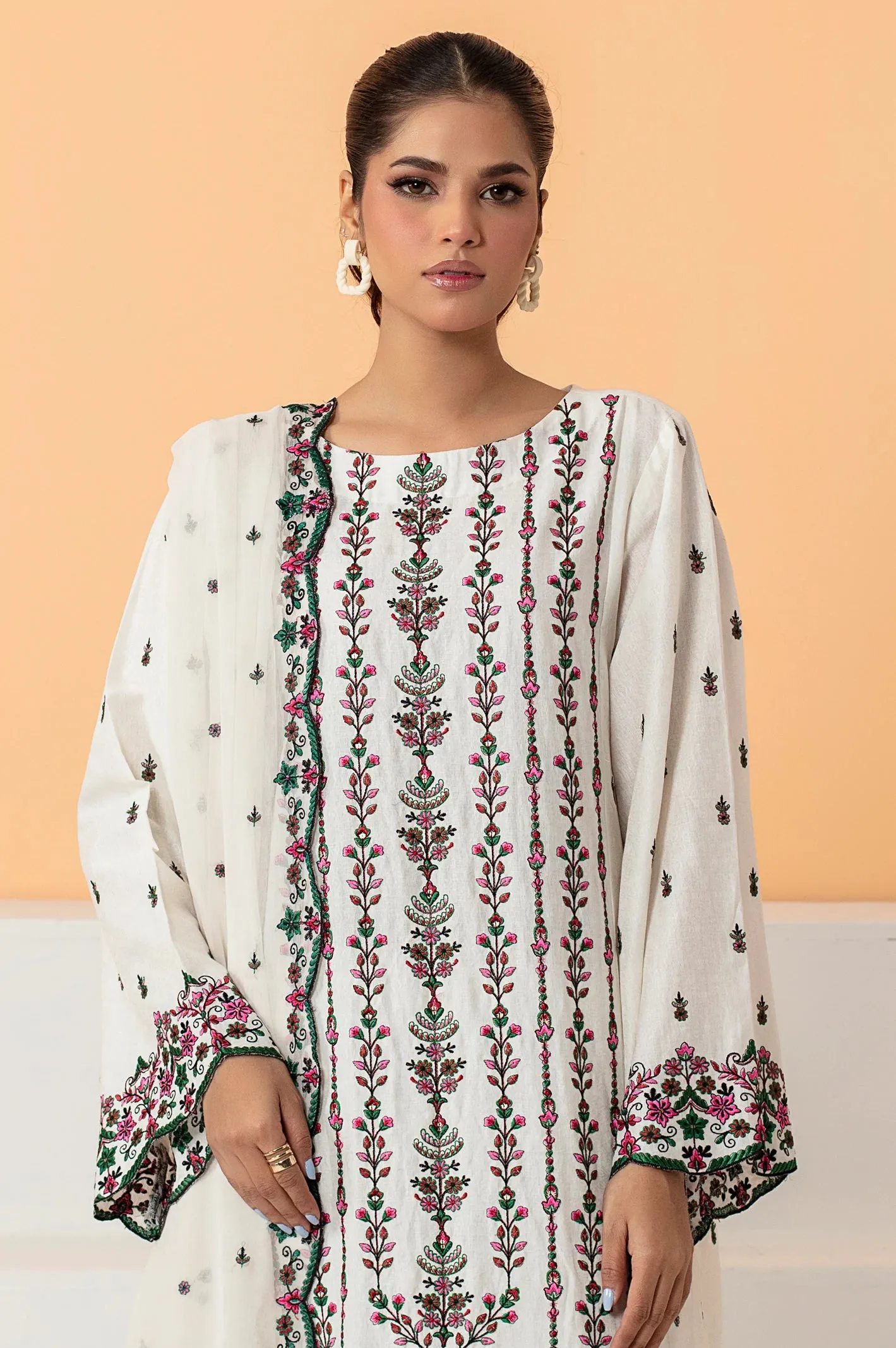 Off White Embroidered 3PC Unstitched