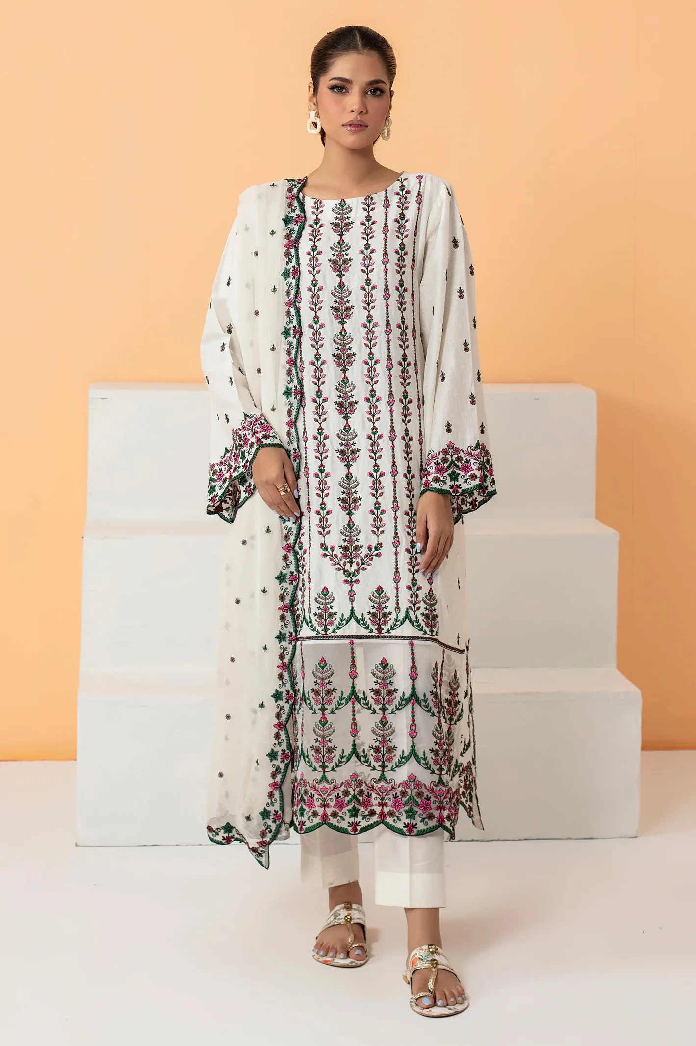Off White Embroidered 3PC Unstitched