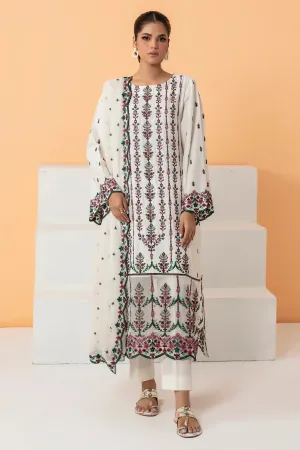 Off White Embroidered 3PC Unstitched