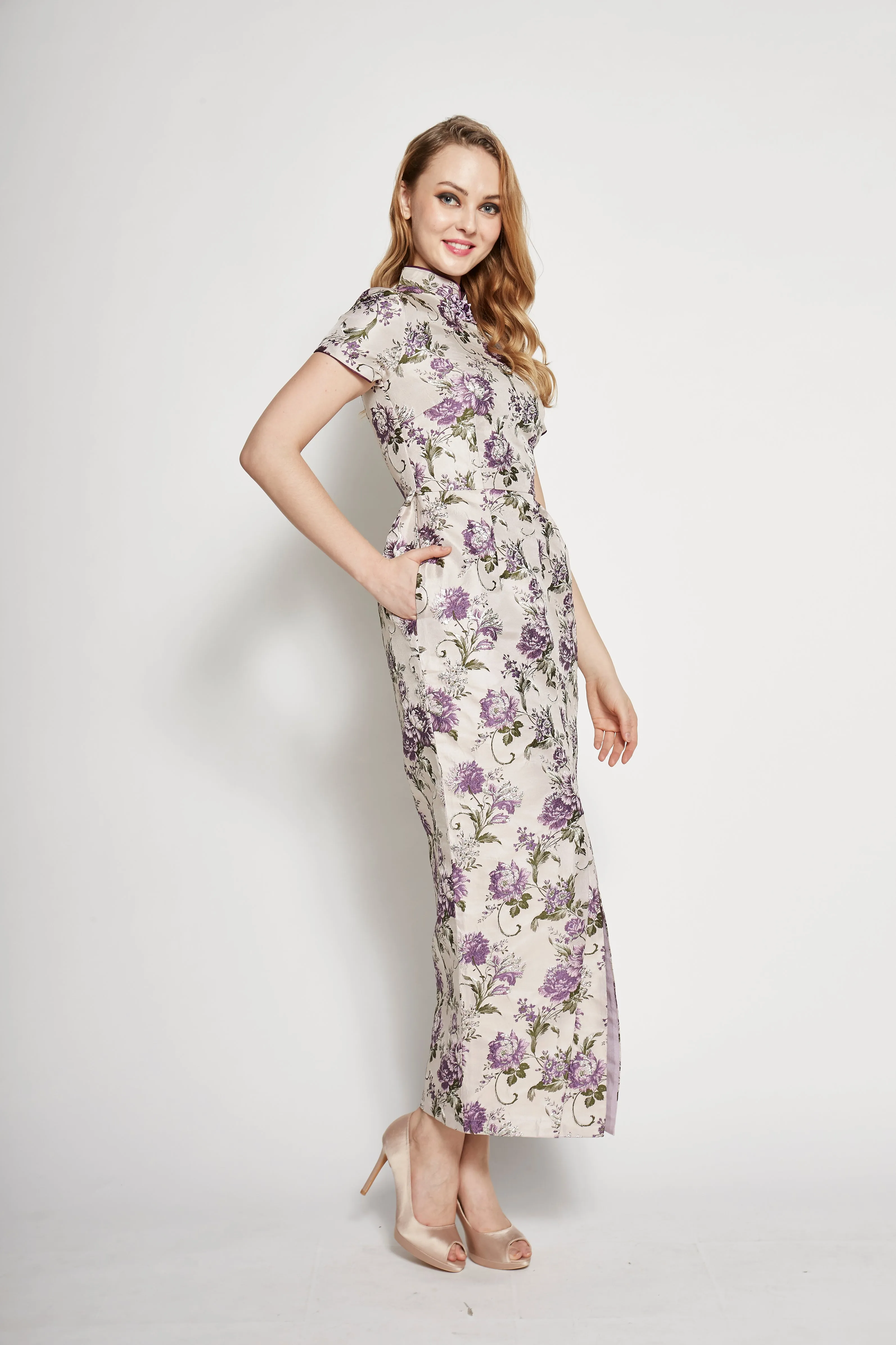 Pansy Brocade Long Qipao Dress