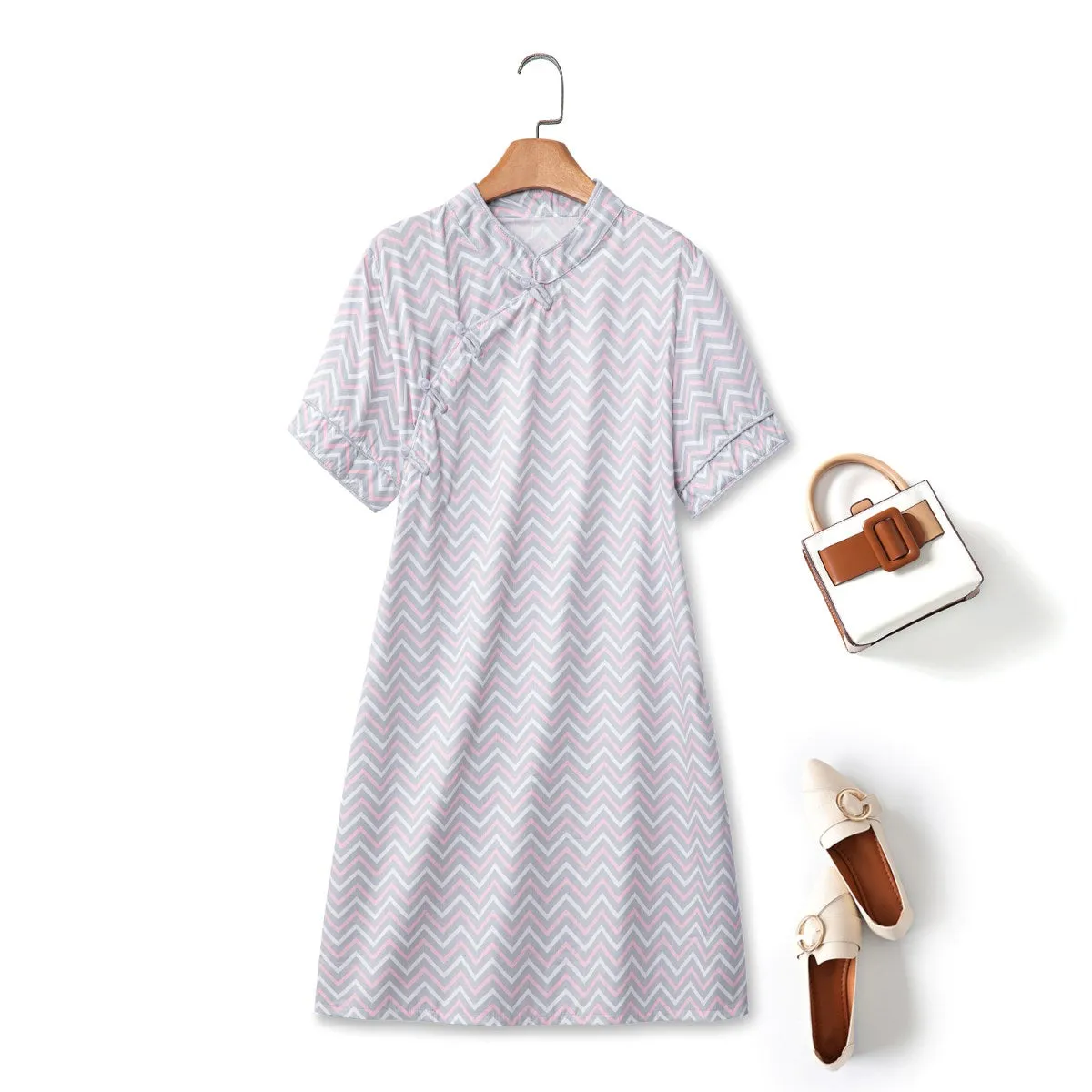 Petula Plus Size Chevron Casual Qipao