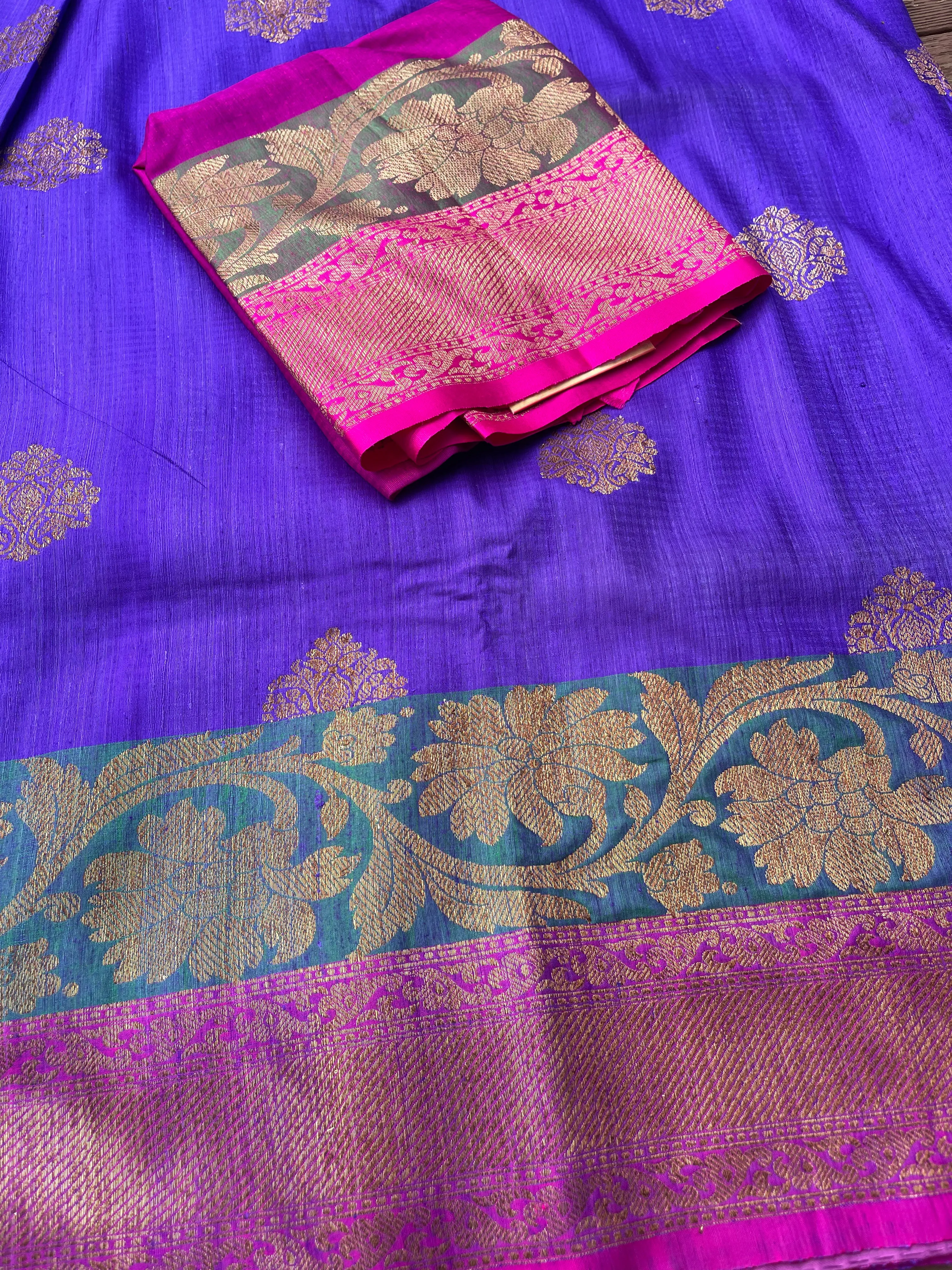 Purple Dupion Raw Silk Saree