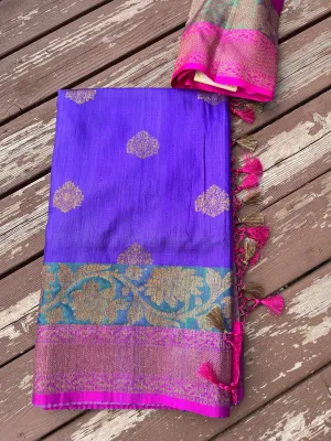 Purple Dupion Raw Silk Saree