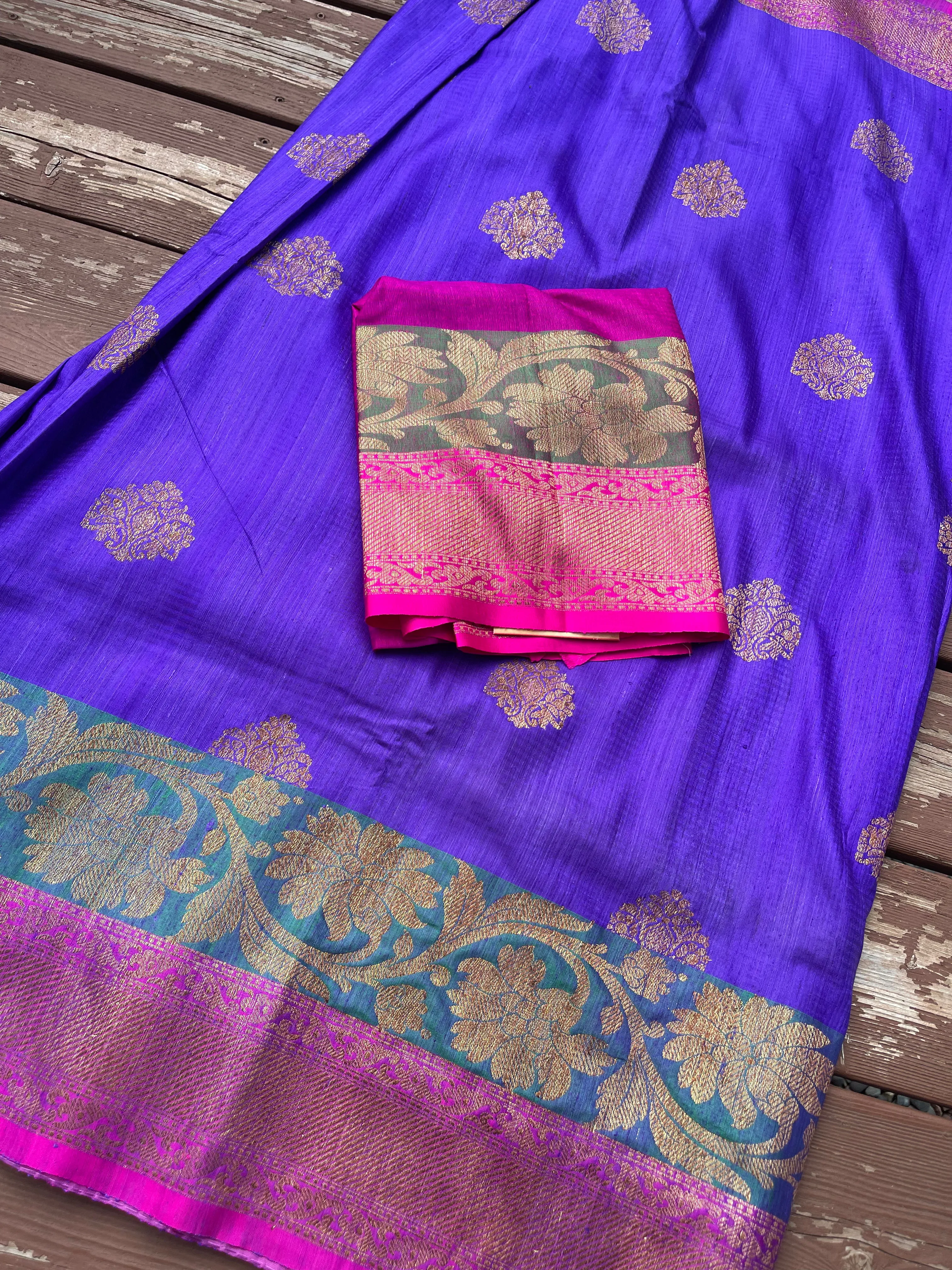 Purple Dupion Raw Silk Saree