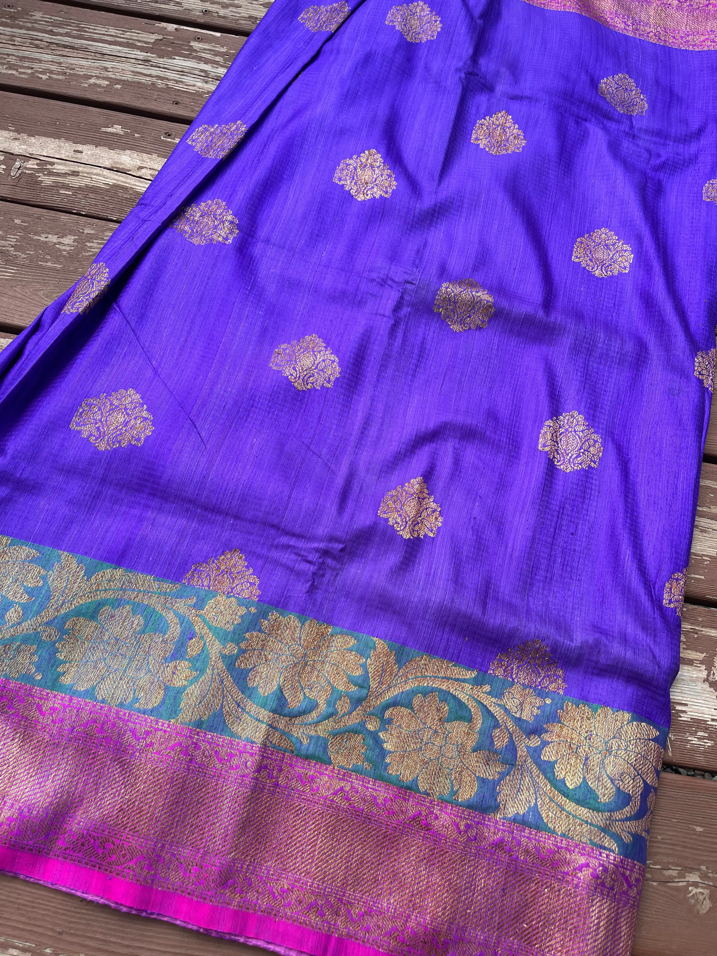 Purple Dupion Raw Silk Saree