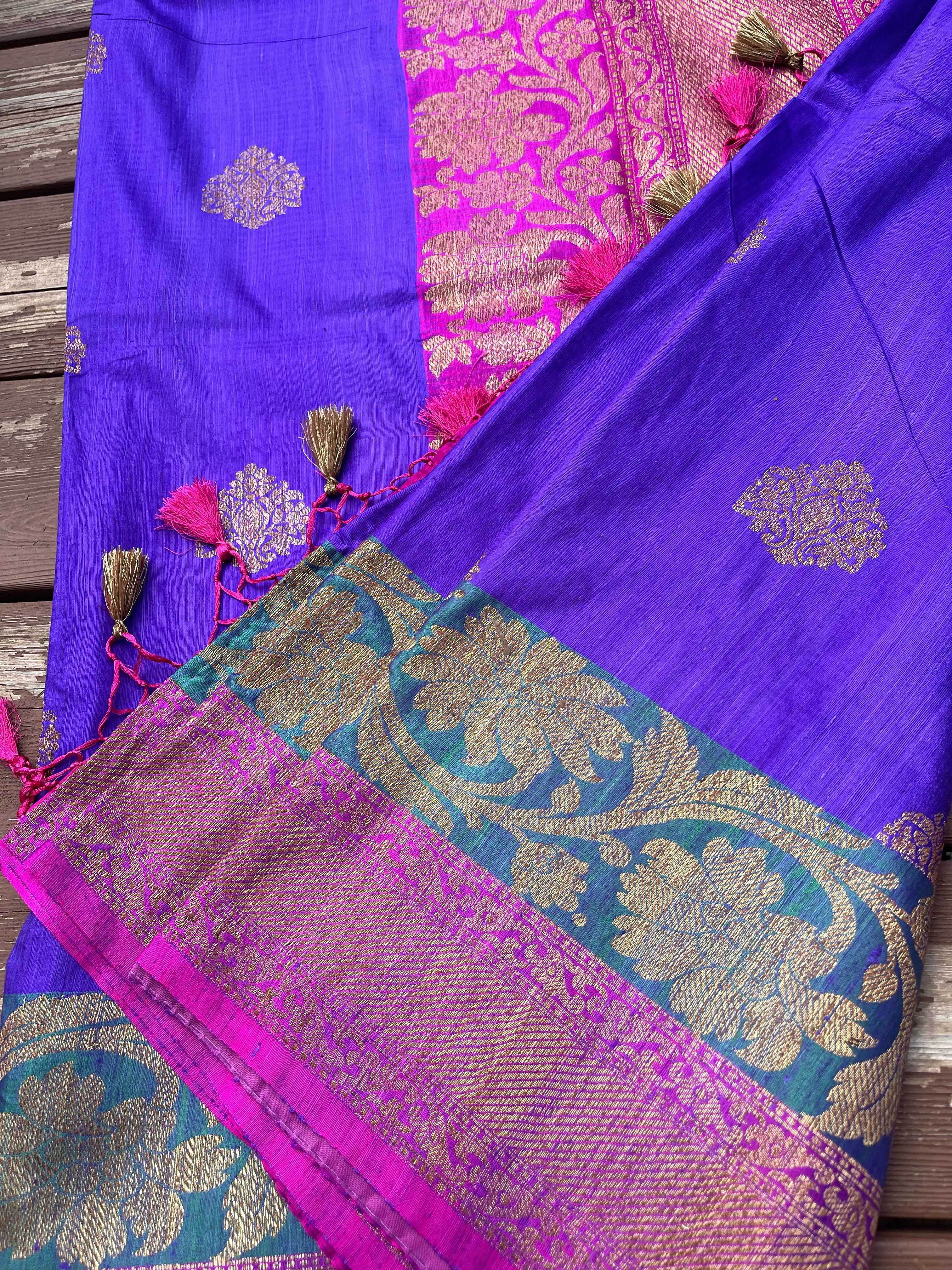 Purple Dupion Raw Silk Saree