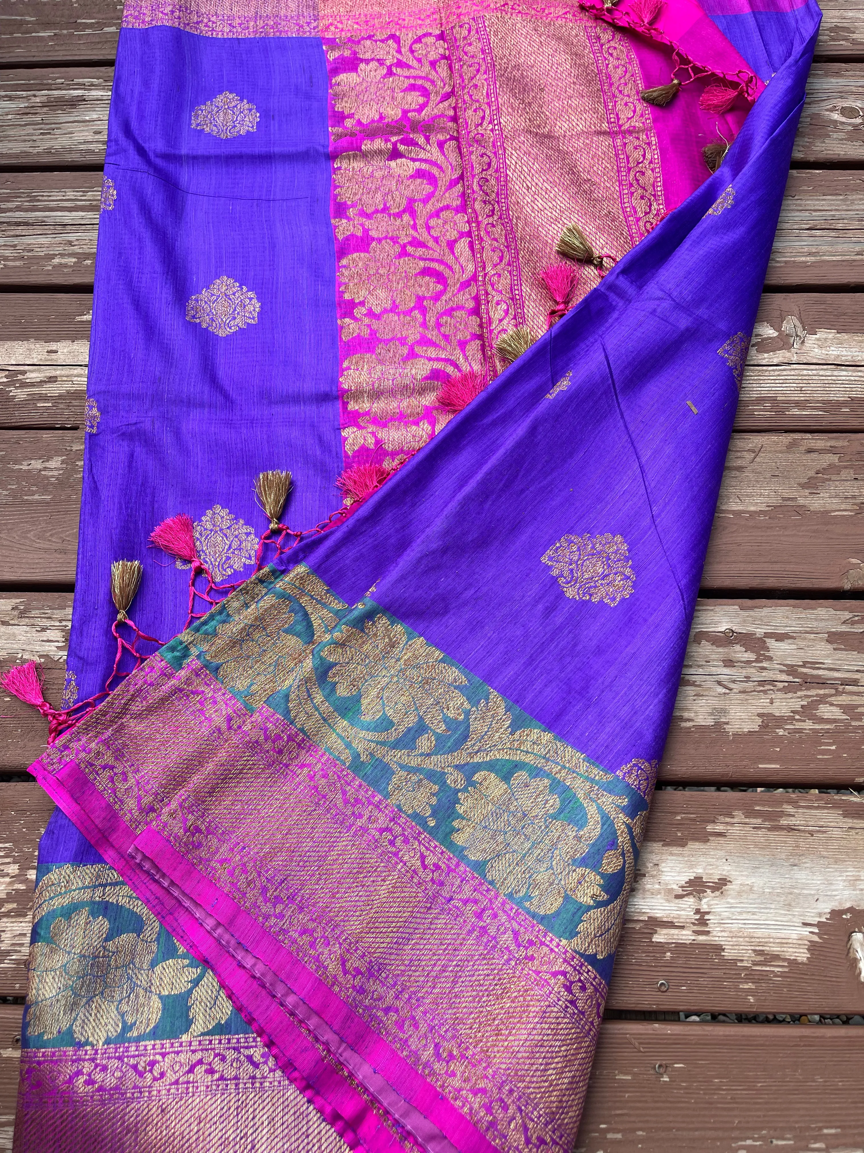 Purple Dupion Raw Silk Saree