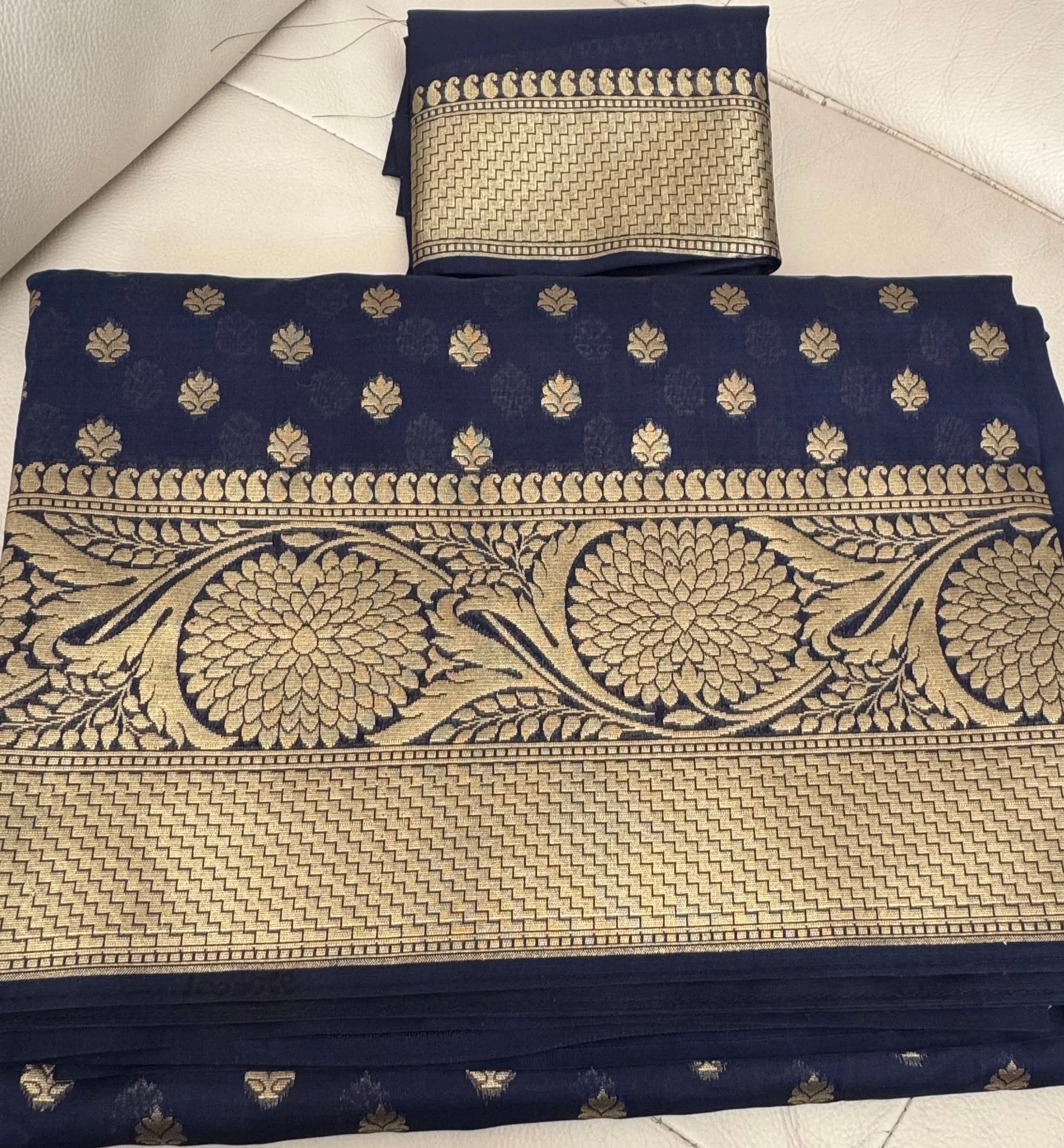 Royal Blue and Gold Handloom Silk Saree with Zari Butta's