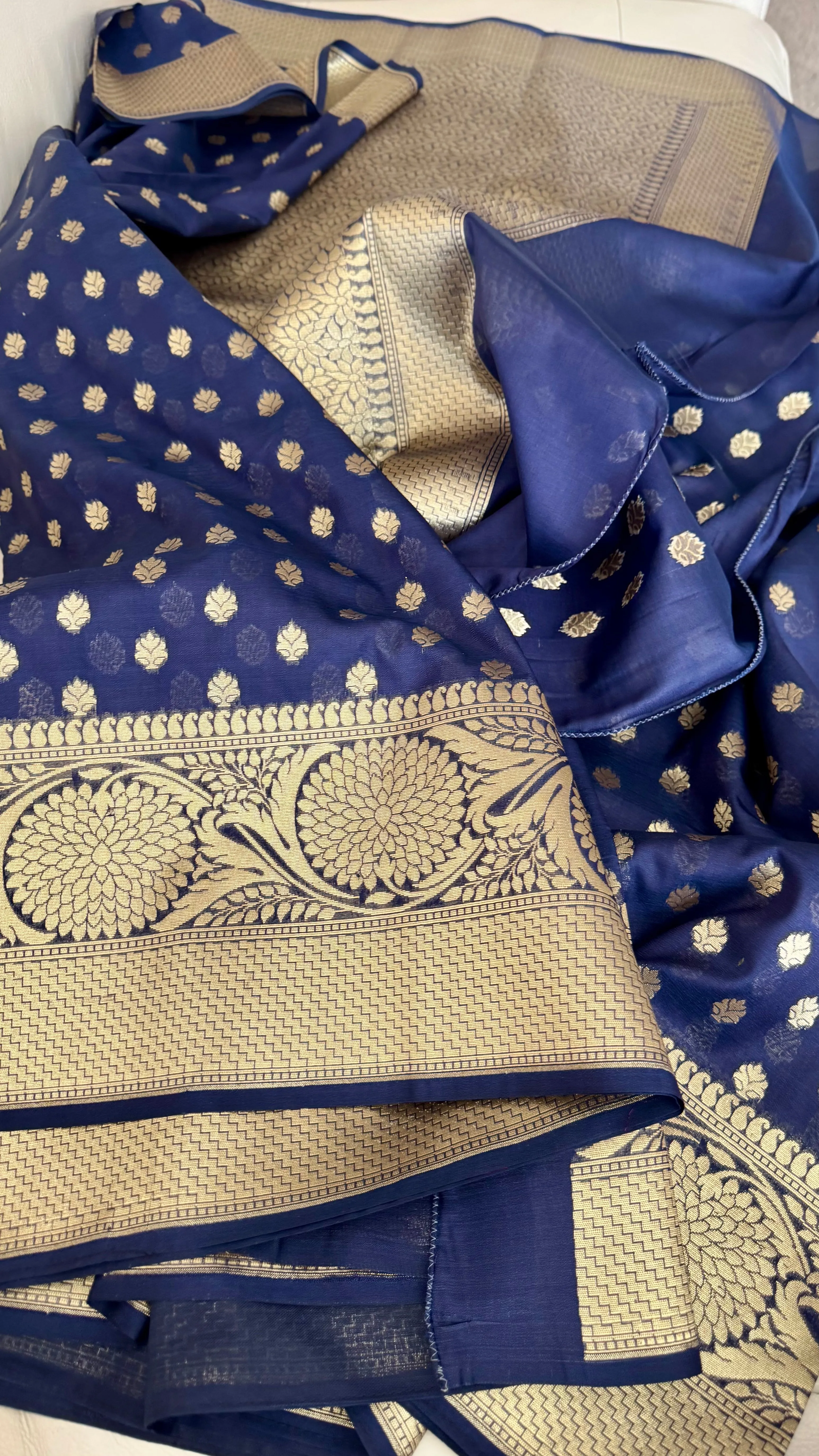 Royal Blue and Gold Handloom Silk Saree with Zari Butta's