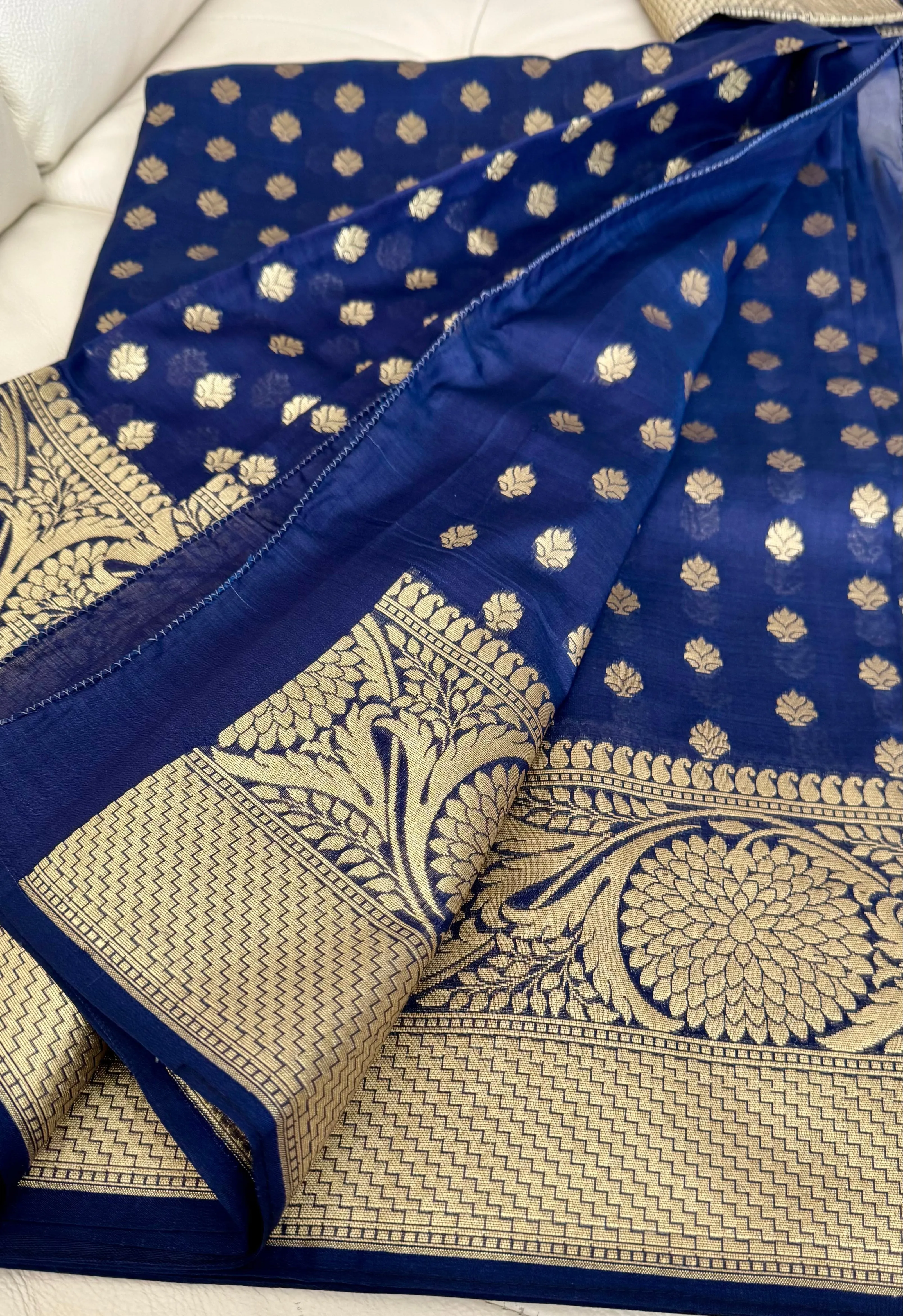 Royal Blue and Gold Handloom Silk Saree with Zari Butta's