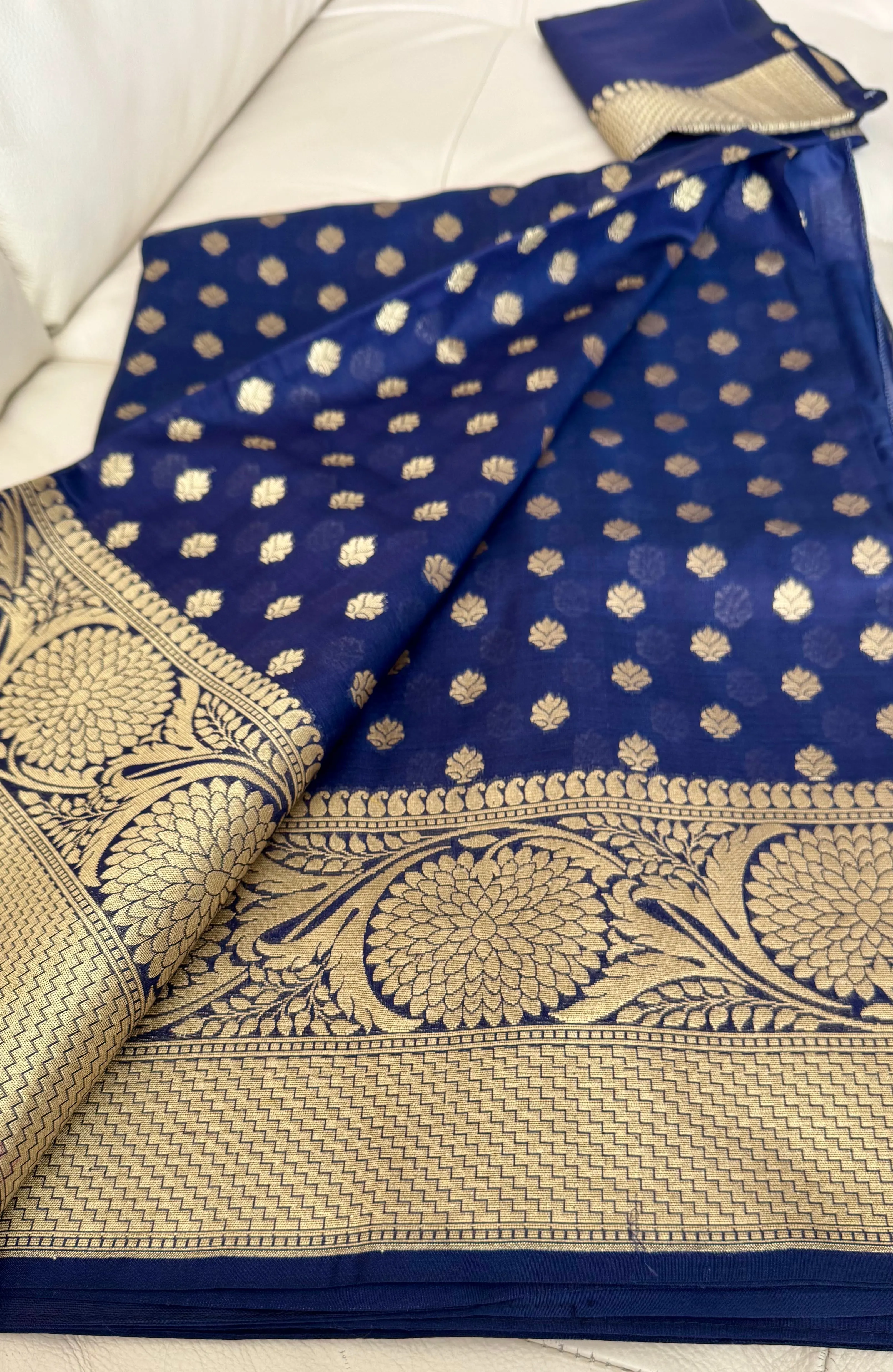 Royal Blue and Gold Handloom Silk Saree with Zari Butta's