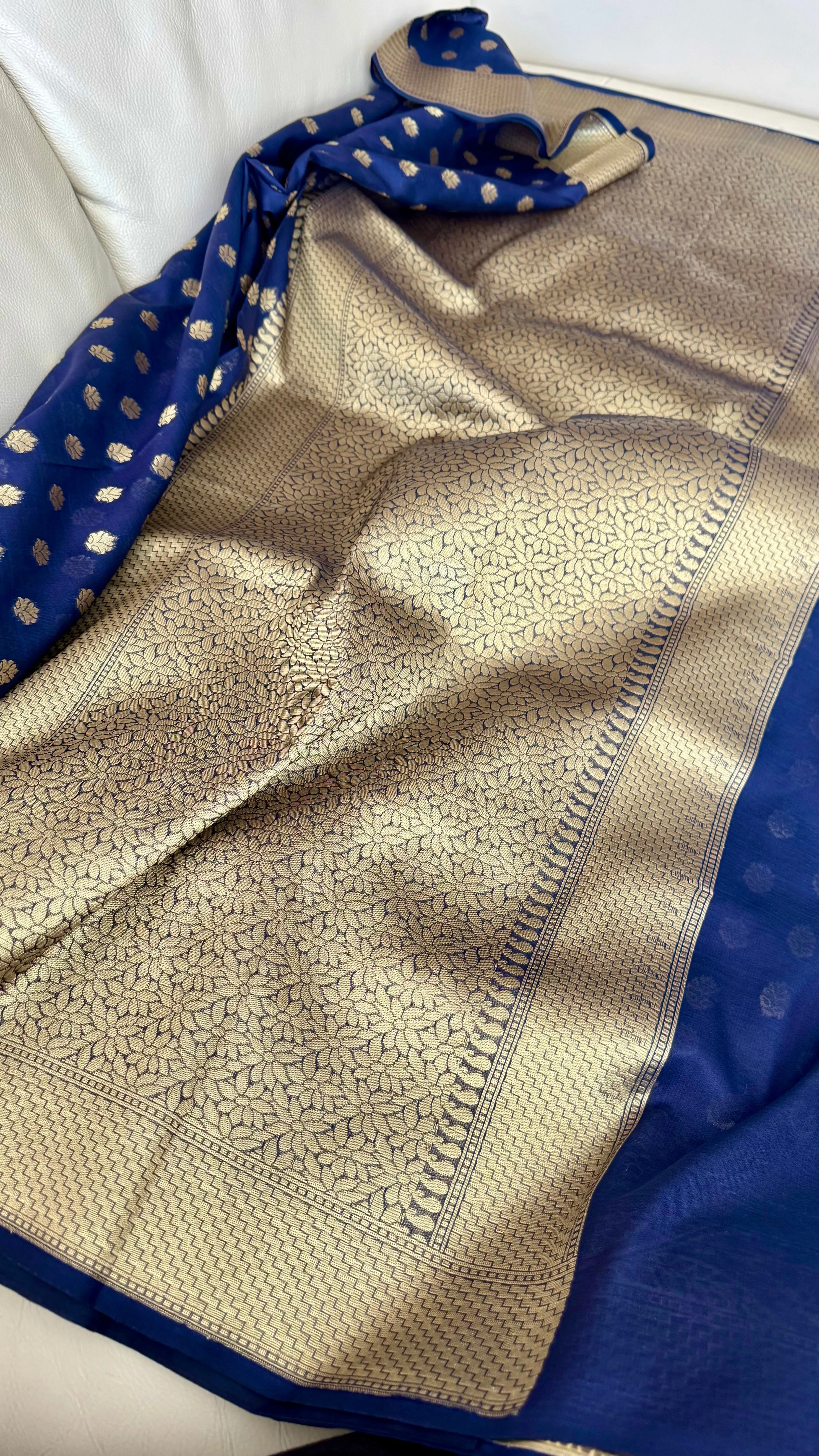 Royal Blue and Gold Handloom Silk Saree with Zari Butta's
