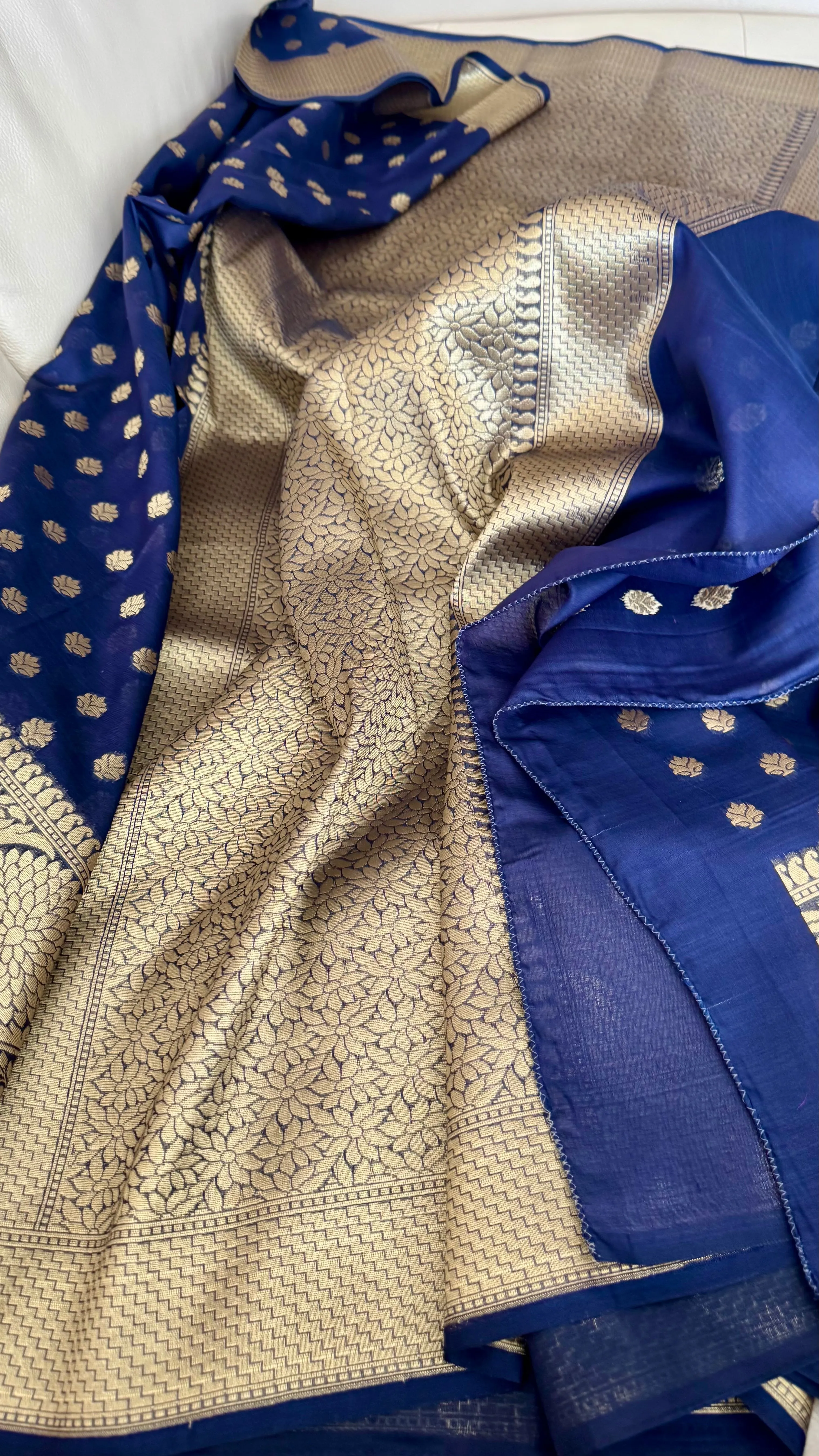 Royal Blue and Gold Handloom Silk Saree with Zari Butta's