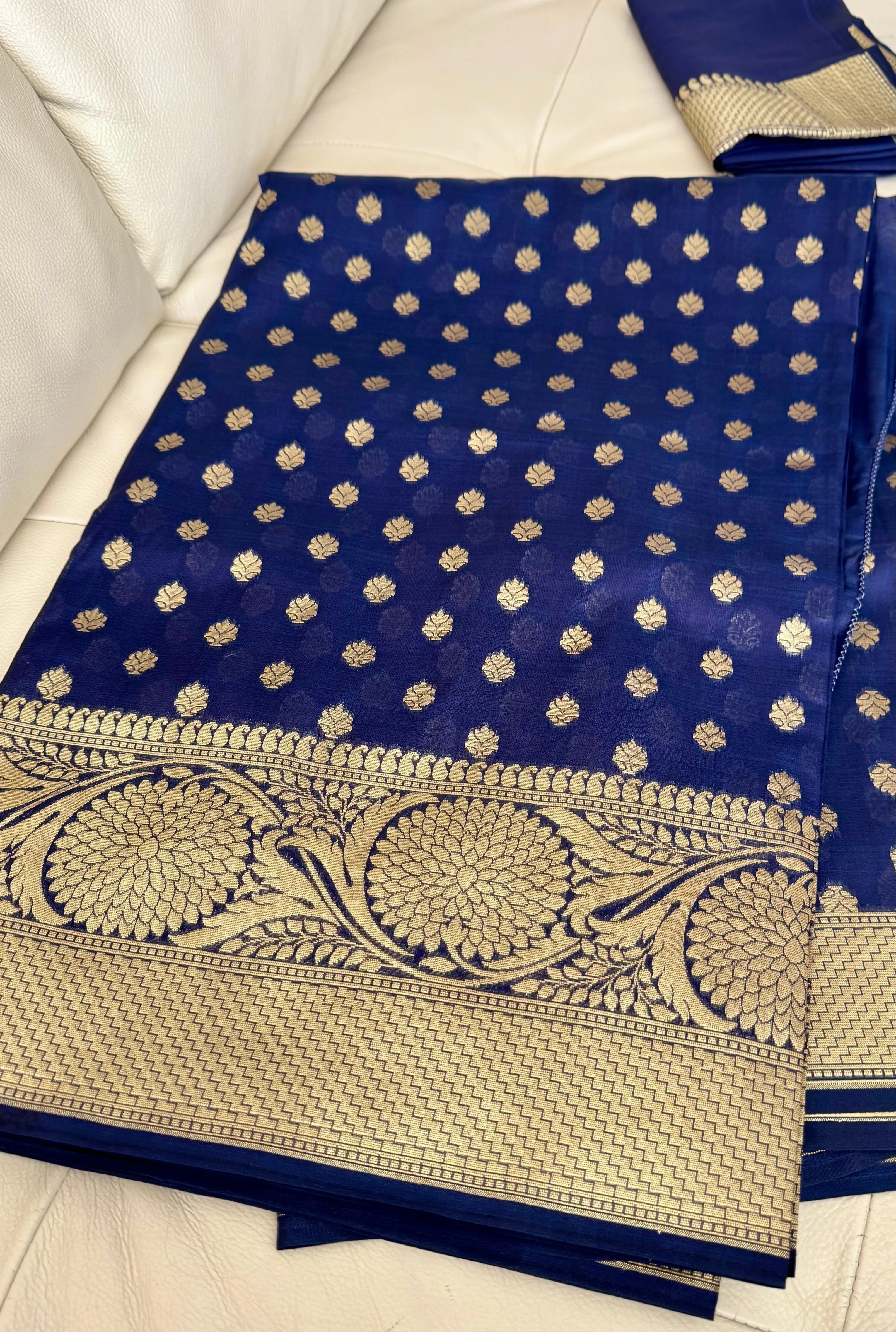 Royal Blue and Gold Handloom Silk Saree with Zari Butta's