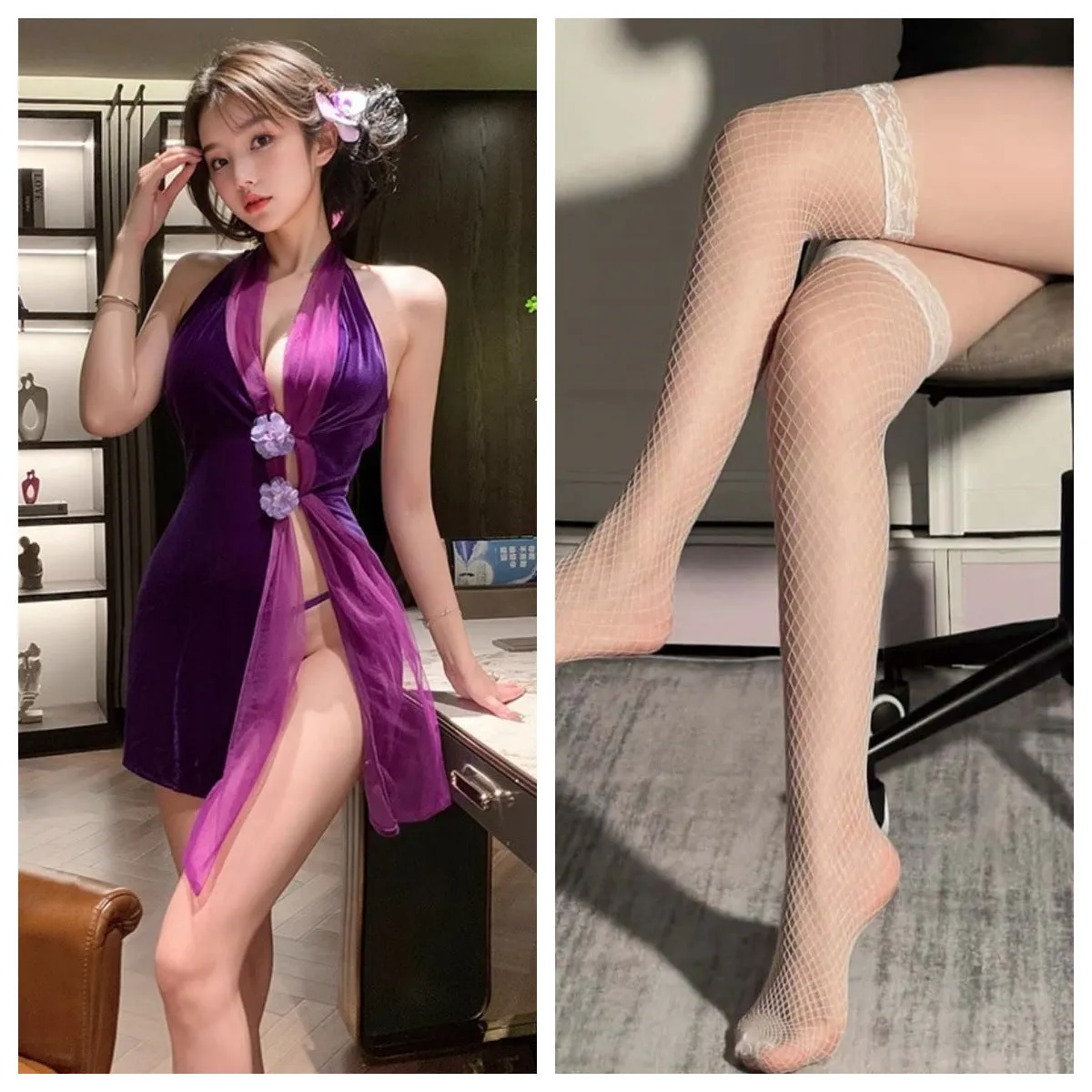 Sexy Halter Neck Backless Velvet Cheongsam Dress Slim Fit Bodycon Short Dress Pure Desire High-end Waist Dress