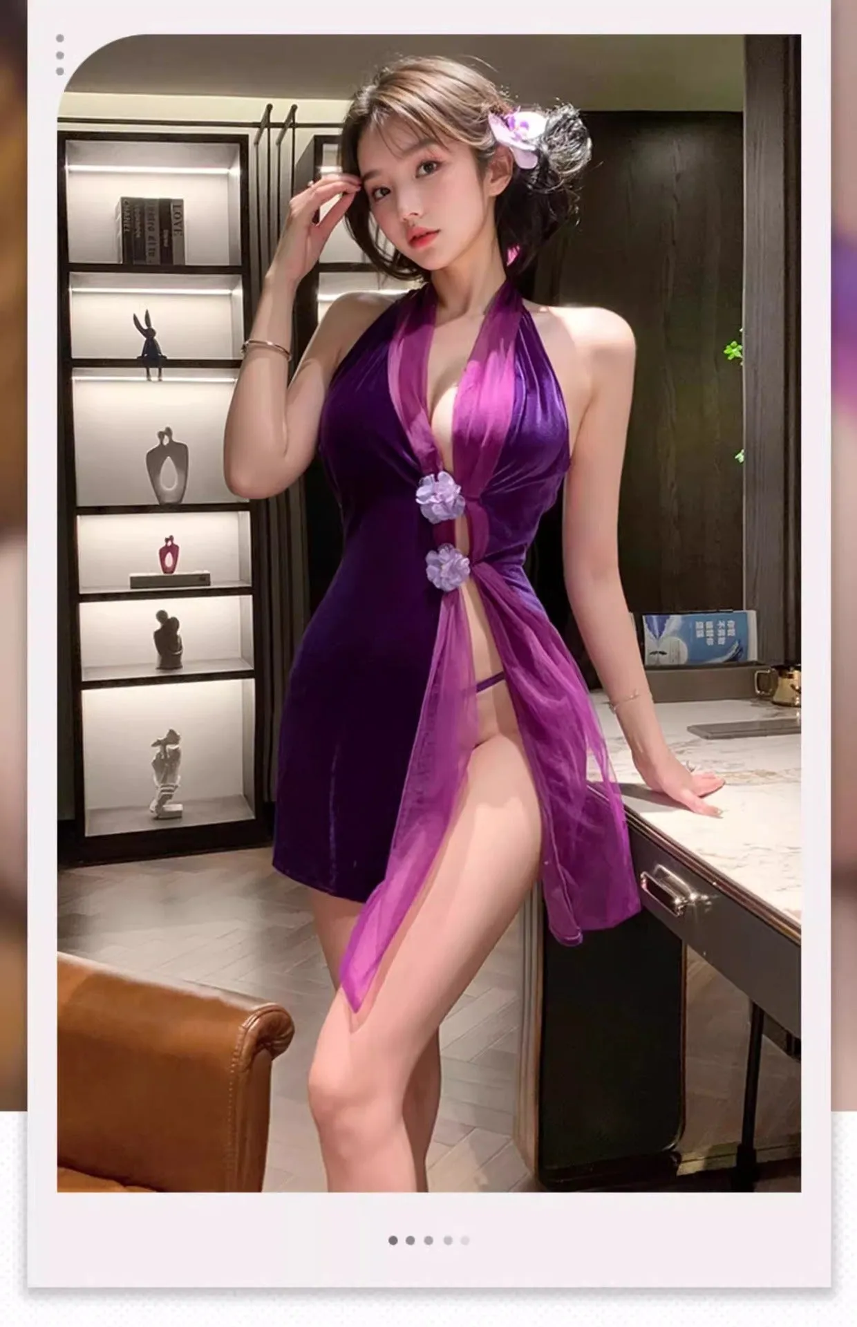 Sexy Halter Neck Backless Velvet Cheongsam Dress Slim Fit Bodycon Short Dress Pure Desire High-end Waist Dress