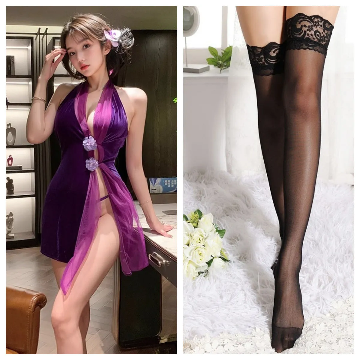 Sexy Halter Neck Backless Velvet Cheongsam Dress Slim Fit Bodycon Short Dress Pure Desire High-end Waist Dress
