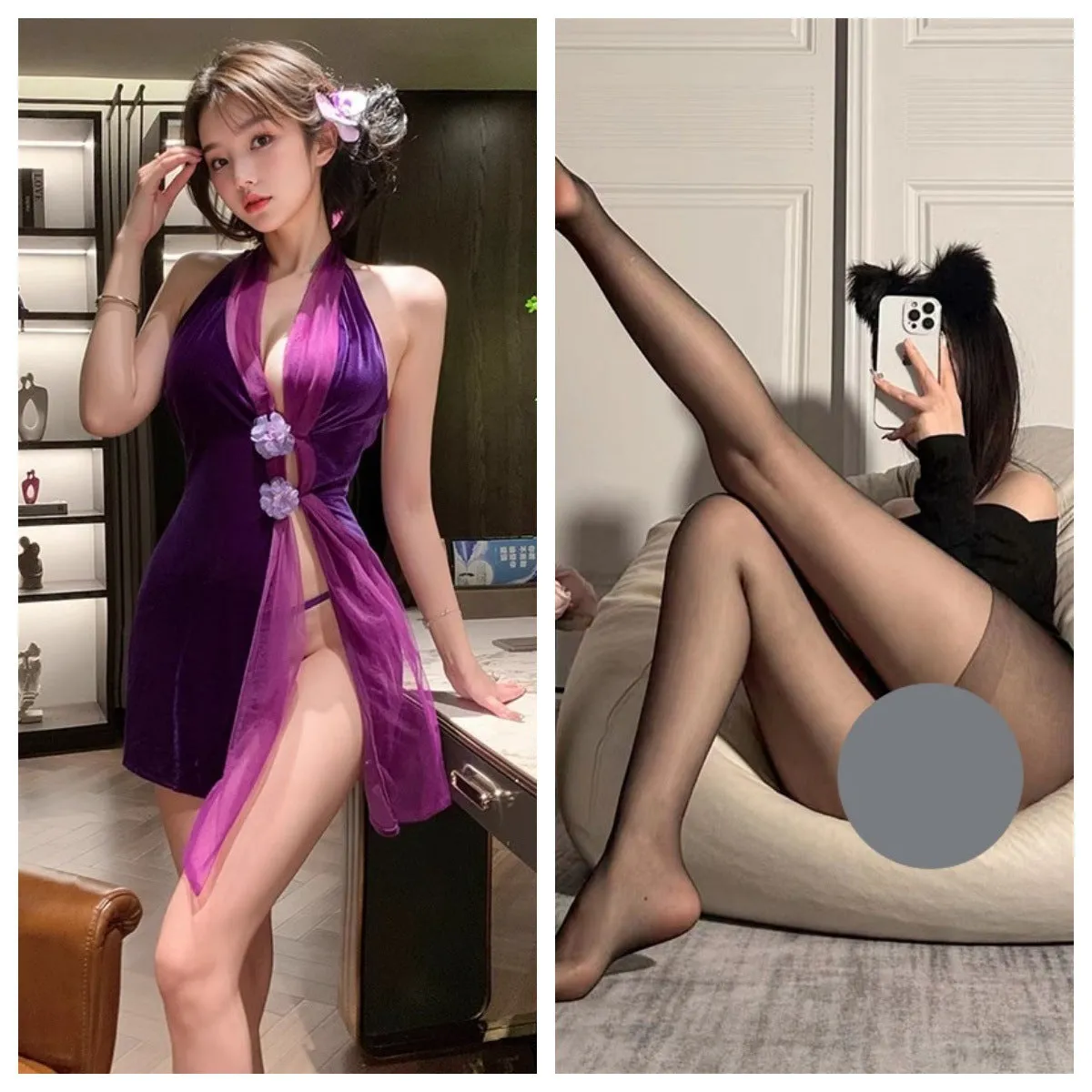 Sexy Halter Neck Backless Velvet Cheongsam Dress Slim Fit Bodycon Short Dress Pure Desire High-end Waist Dress