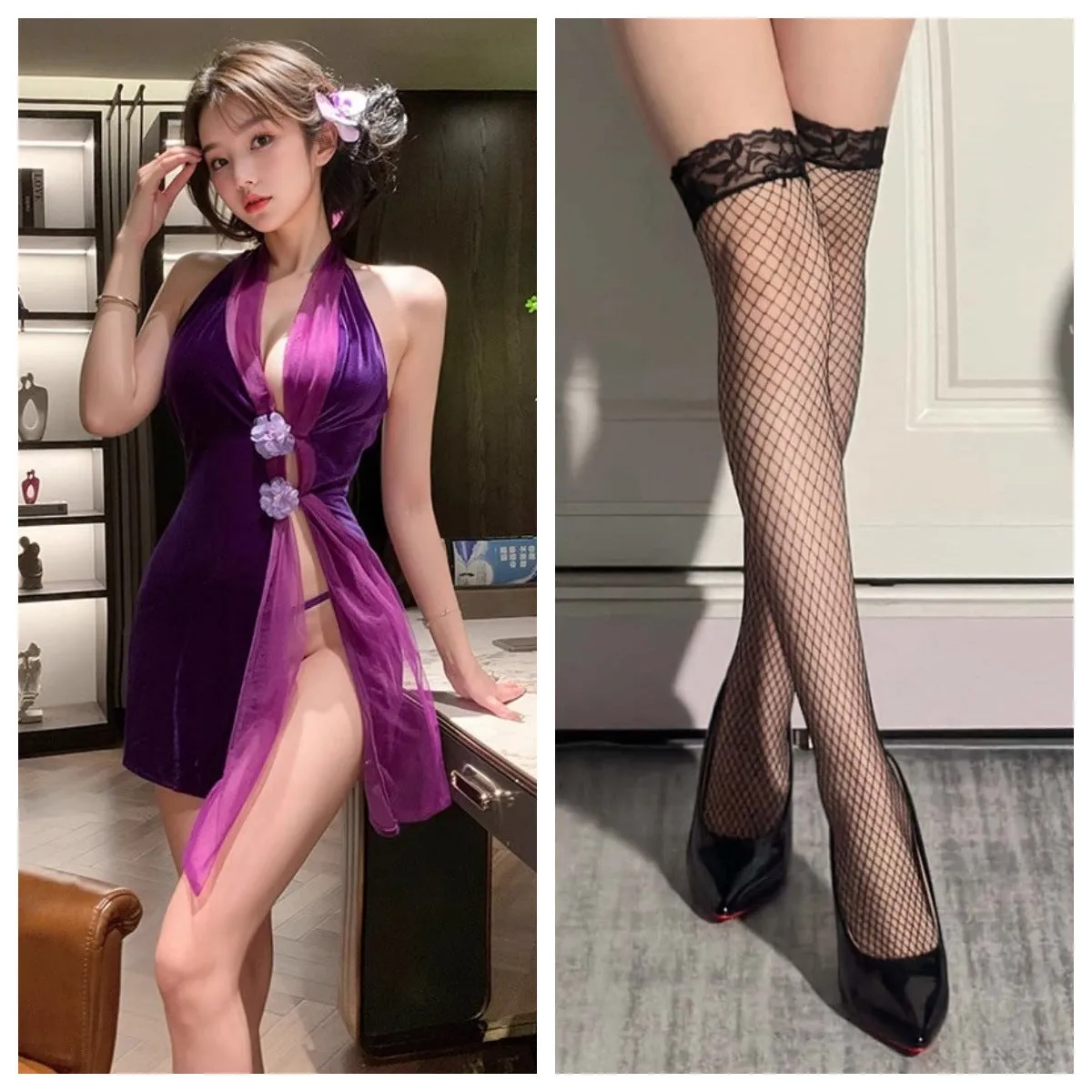 Sexy Halter Neck Backless Velvet Cheongsam Dress Slim Fit Bodycon Short Dress Pure Desire High-end Waist Dress